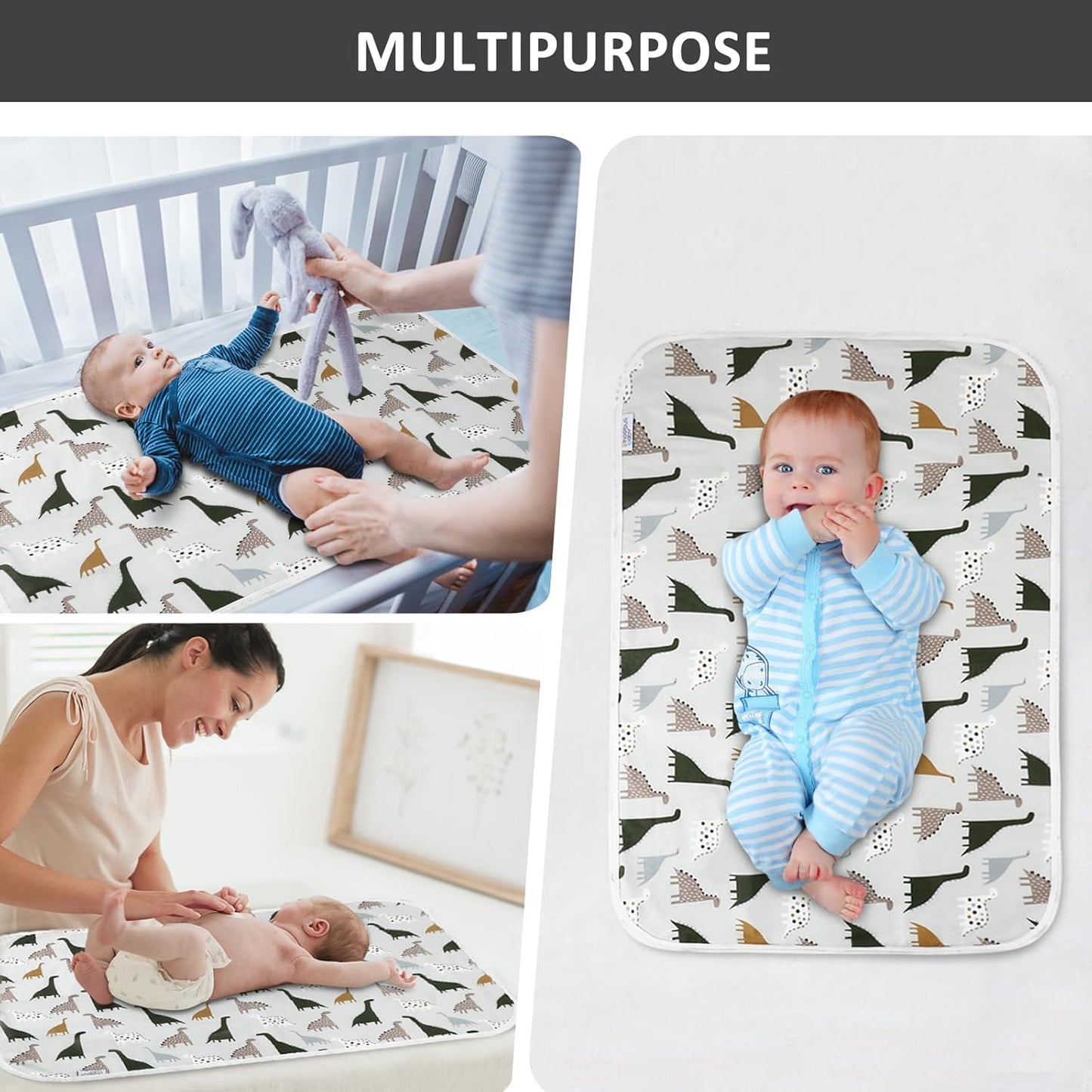 Baby Diaper Changing Pad, 21 5/8" x 31.5" Waterproof Changing Pad Liners - Reusable Soft and Absorbent Portable Changing Mat(Cute Dinosaur1PCS)