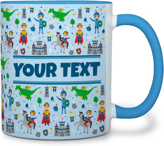 Personalized Mug for Kids - Princes - Custom Name/Text, Ceramic Hot Chocolate/Cocoa/Coffee Cup for Boys, Birthday/Christmas/Holiday Gift - 11 oz, Light Blue Handle