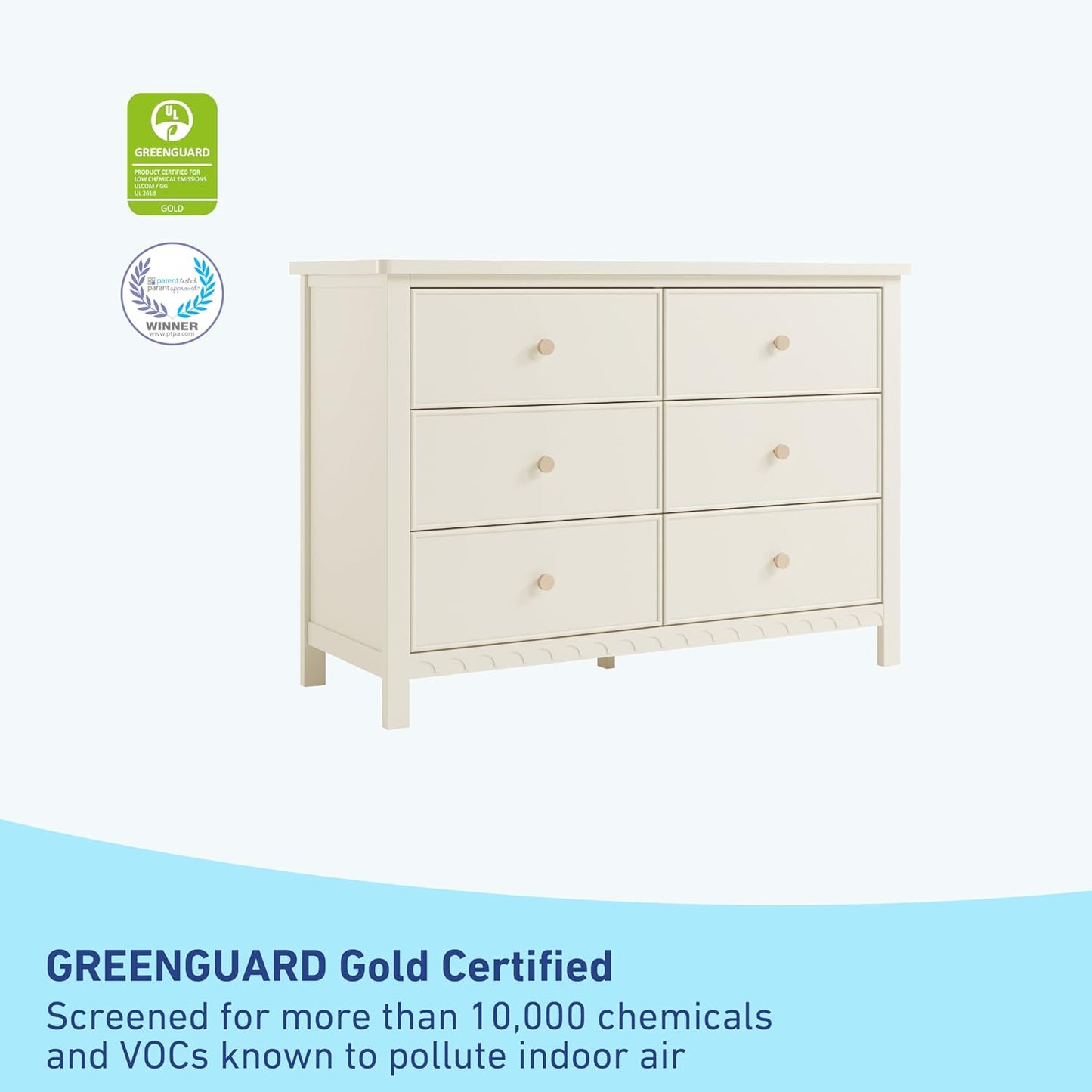 Graco Sasha 6 Drawer Dresser (Frosted Oat) – GREENGUARD Gold Certified, Wood Storage for Nursery or Kids’ Room, Safe Interlocking Drawer System & Easy Assembly with Pre-Installed Tracks