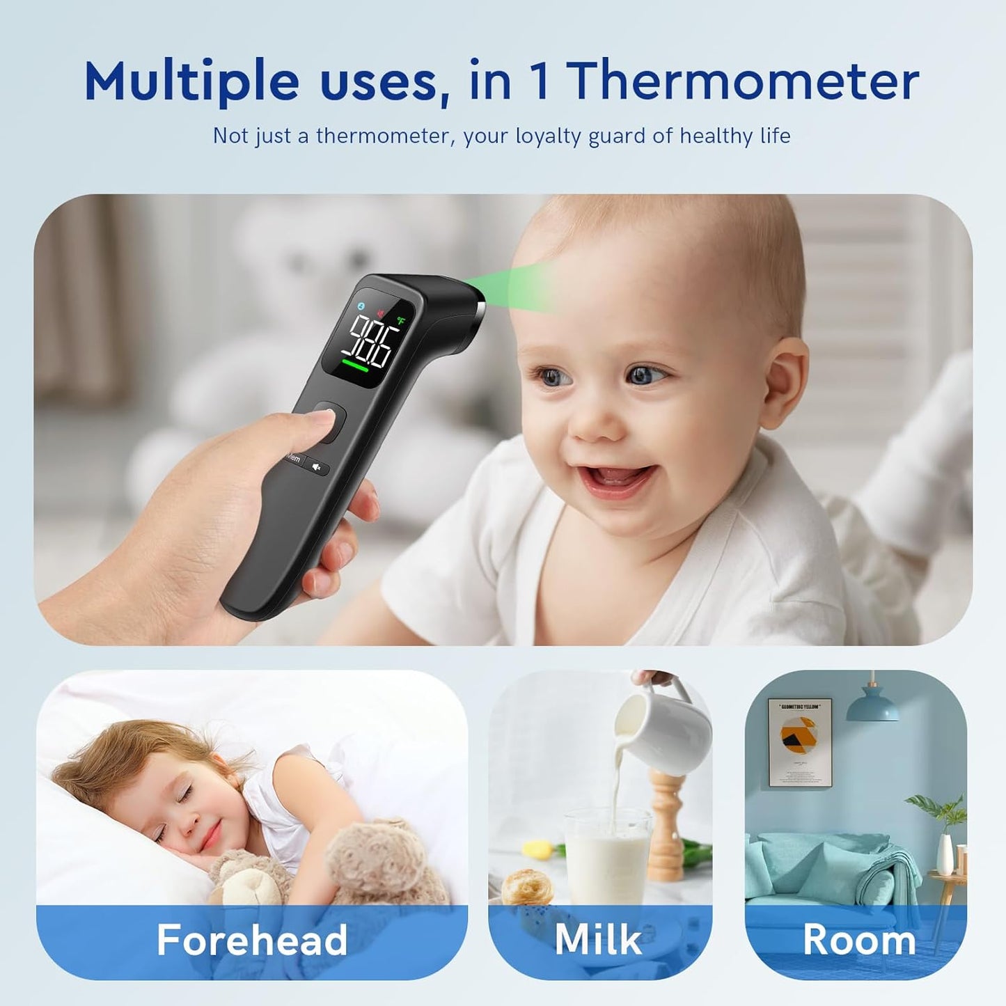 No-Touch Thermometer for Adults and Kids - Digital Forehead Thermometer with High Accuracy, Ultra Clear LEDScreen and Fever Alarm