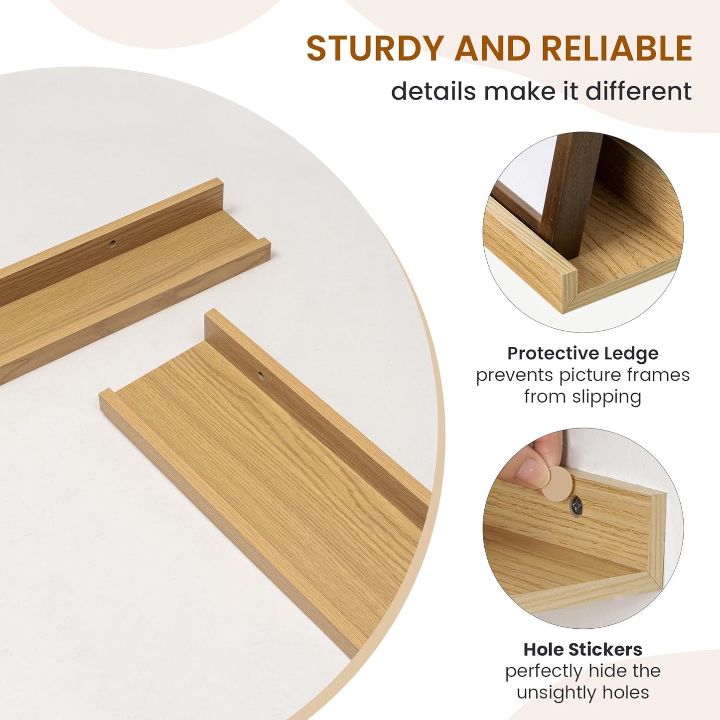 Axeman Picture Ledge Shelf, Floating Shelves for Wall Decor Storage Set of 6, 24 inch Floating Wall Mounted Shelves, Wall Shelves with Lip for Living Room, Bedroom, Nursery, Bathroom, Kitchen, Oak