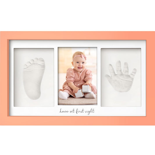Baby Hand and Footprint Kit - Clay Handprint Keepsake Frame, Newborn Nursery Picture Frame, Personalized New Mom Gifts for Baby Shower & Registry (Salmon)