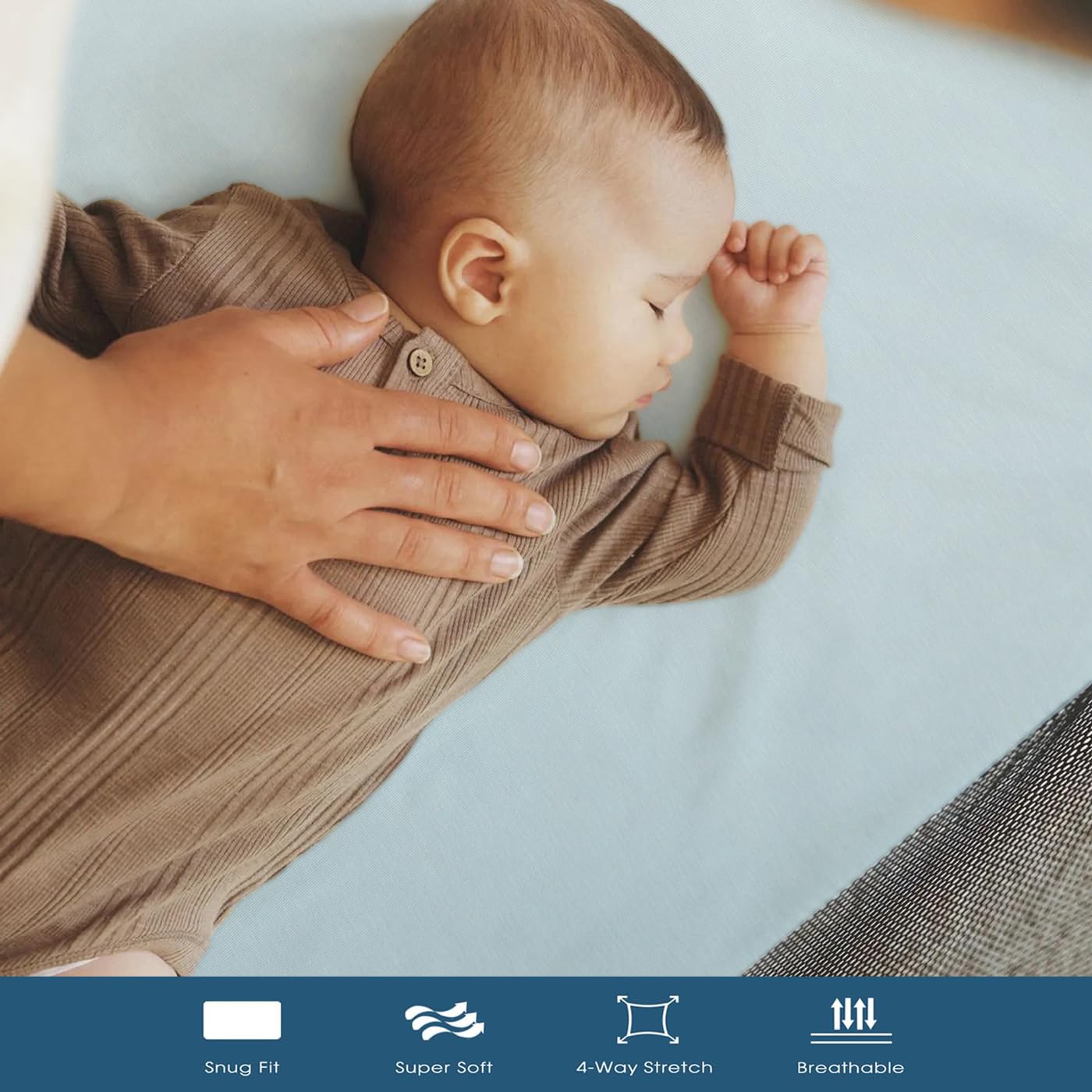 GRSSDER Mini Crib Sheets Fitted, Pack and Play Sheets 2 Pack, Ultra Soft Stretchy Pack N Play Sheets, Universal Fit for Playard Mattress, Jersey Crib Sheets Neutral for Boys and Girls, Blue