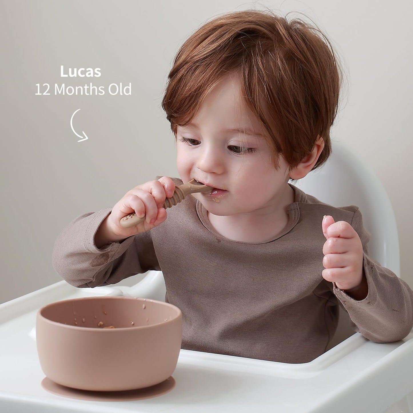 SAMiGO Silicone Baby Bowl and Spoon Set with Suction and Lid, First Stage Self Feeding Essentials, Food Bowl for 6+ Months