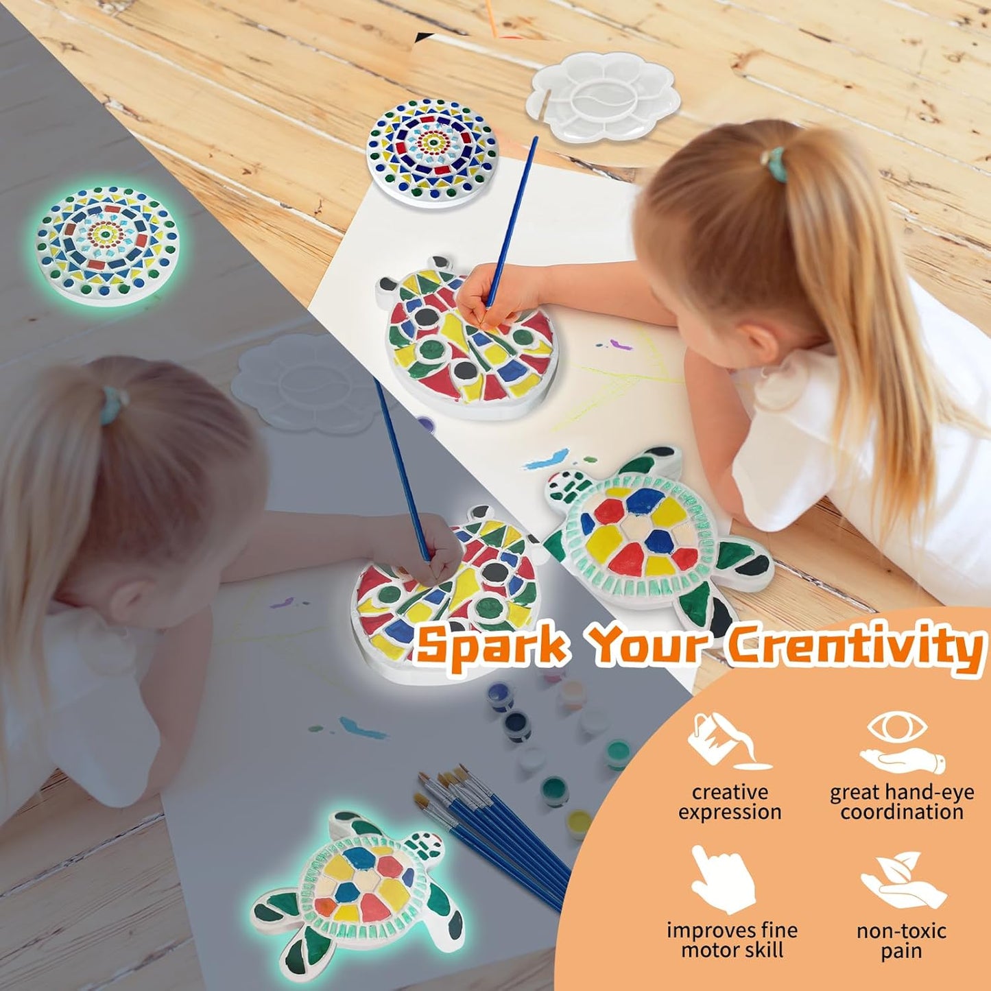 EggSun 8Pcs Stepping Stones Painting Craft Kit for Kids 4 8 6, DIY Garden Stones Outdoor Paint Your Own Ceramic Unicorn Arts and Crafts for Boys Girls Ages 4 7 9 10 12 Birthday Gifts