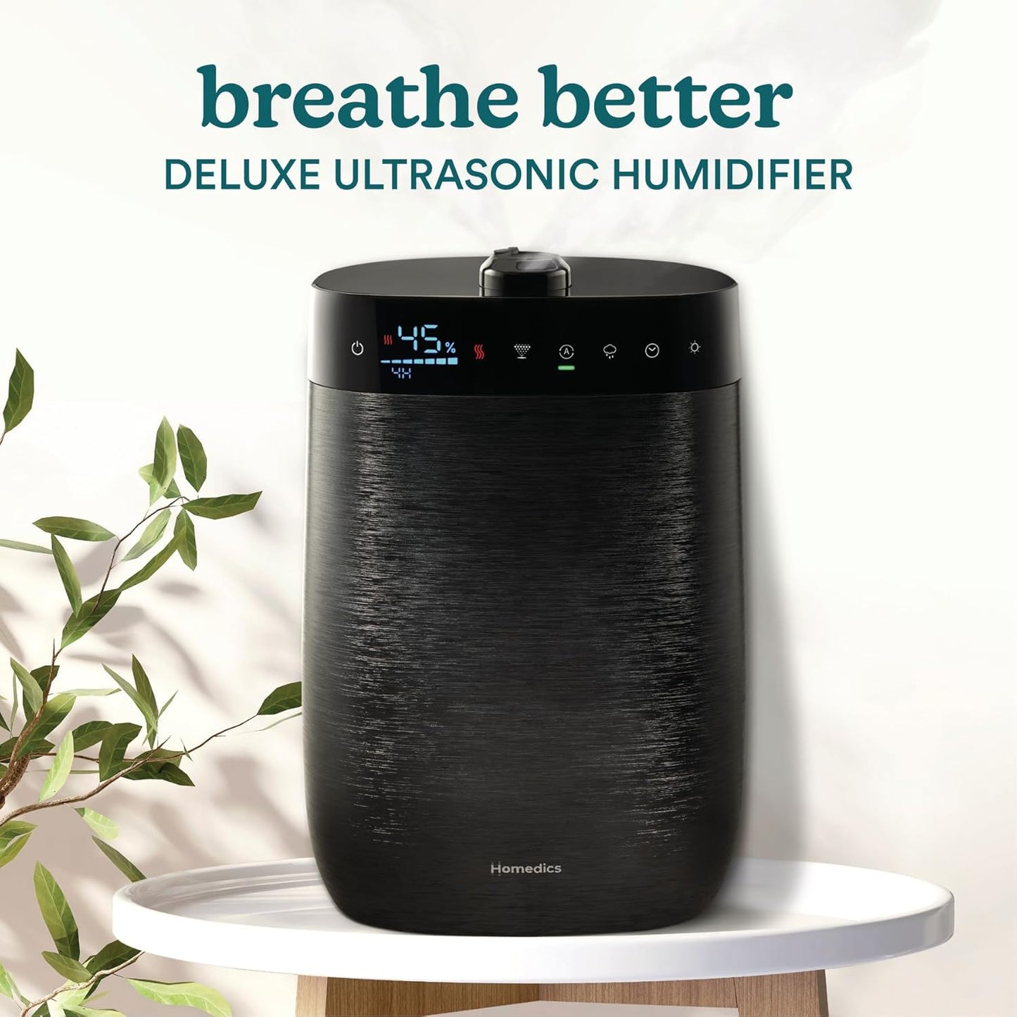 Homedics Deluxe Ultrasonic Humidifier for Large Rooms, Warm or Cool Mist, UV-C Technology, 1.5-Gallon Top Fill Tank, Smart Digital Programmable Humidistat, Home Dry Air Relief, Aromatherapy