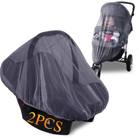 Mosquito Net for Stroller - Grey Sun Shade Protection Infant Stroller Mosquito Net and Car Seat - 2Pack Portable Bug Netting (Grey)