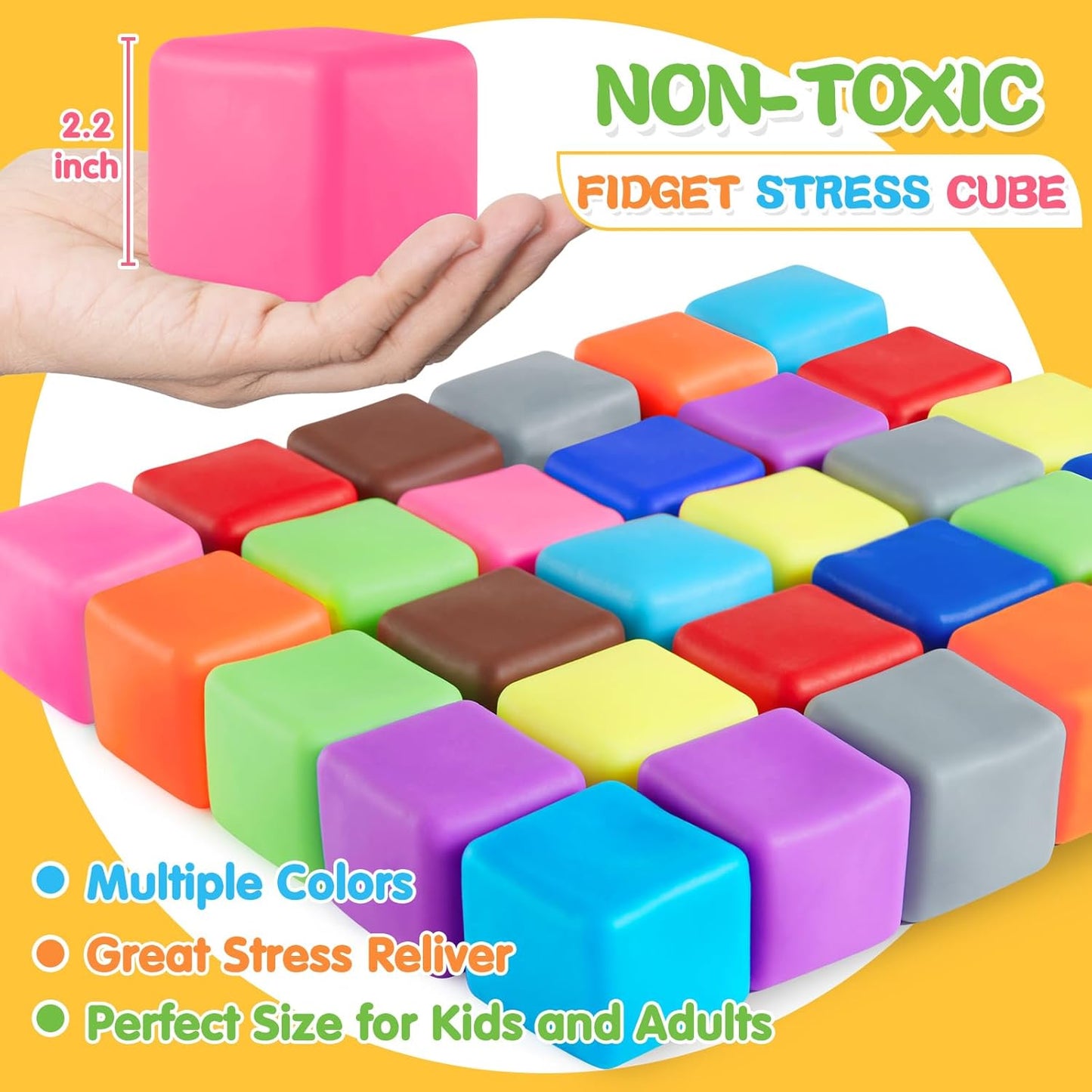 Slow Rising Stress Cube 30 Pack, Square Cube Fidget Ice Cube Stress Balls, Dough Stress Balls Soft Fidget Squishy Toys for Anxiety Relief, Pull Stretch Squishy Toy, Classroom Prize Box Toys