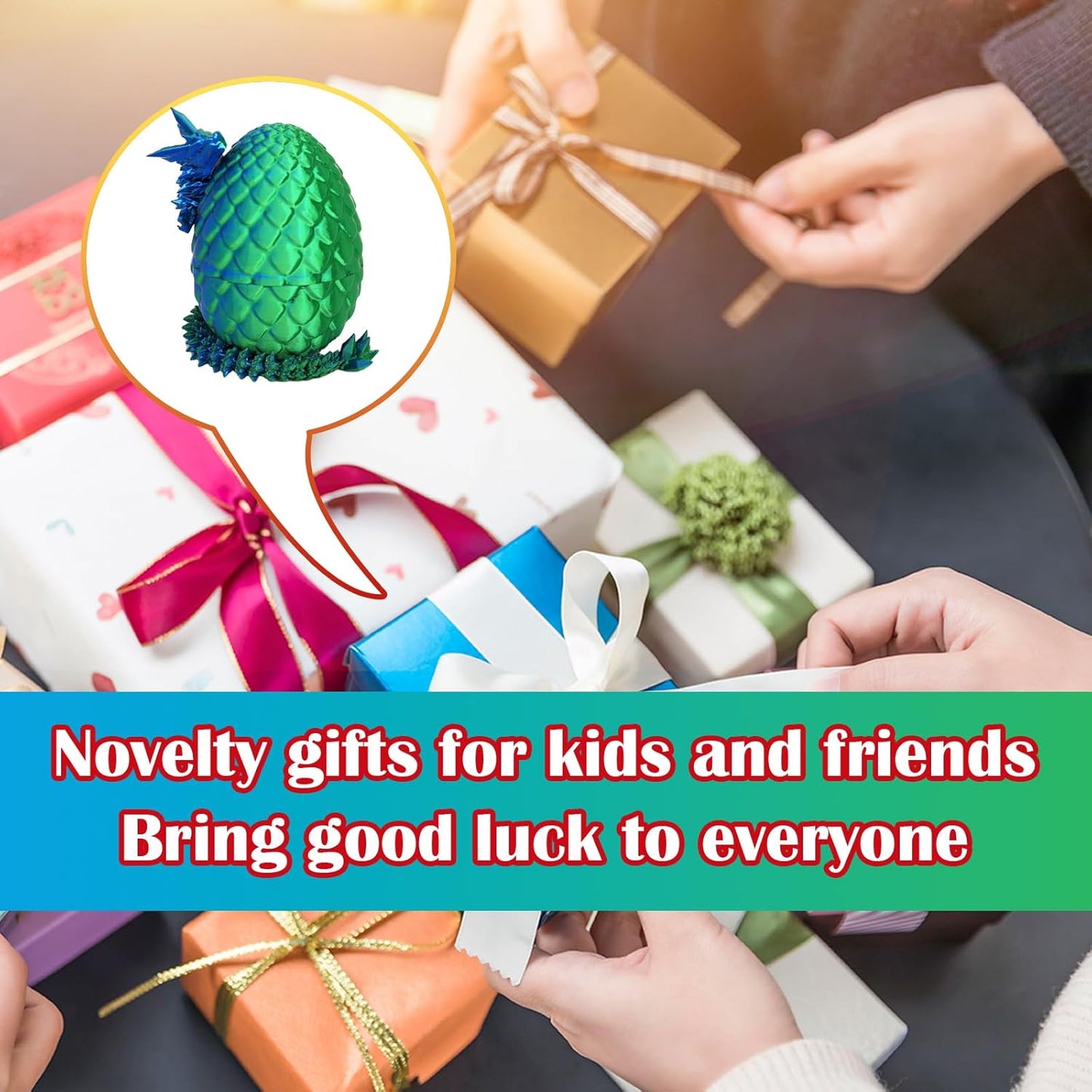 3D Printed Dragon Egg, 3D Printed Articulated Dragon Eggs with Dragon Inside, Crystal Dragon Fidget Toy, Adults Fidget Toys, Mystery Dragon Egg for Autism and ADHD（Laser Green）