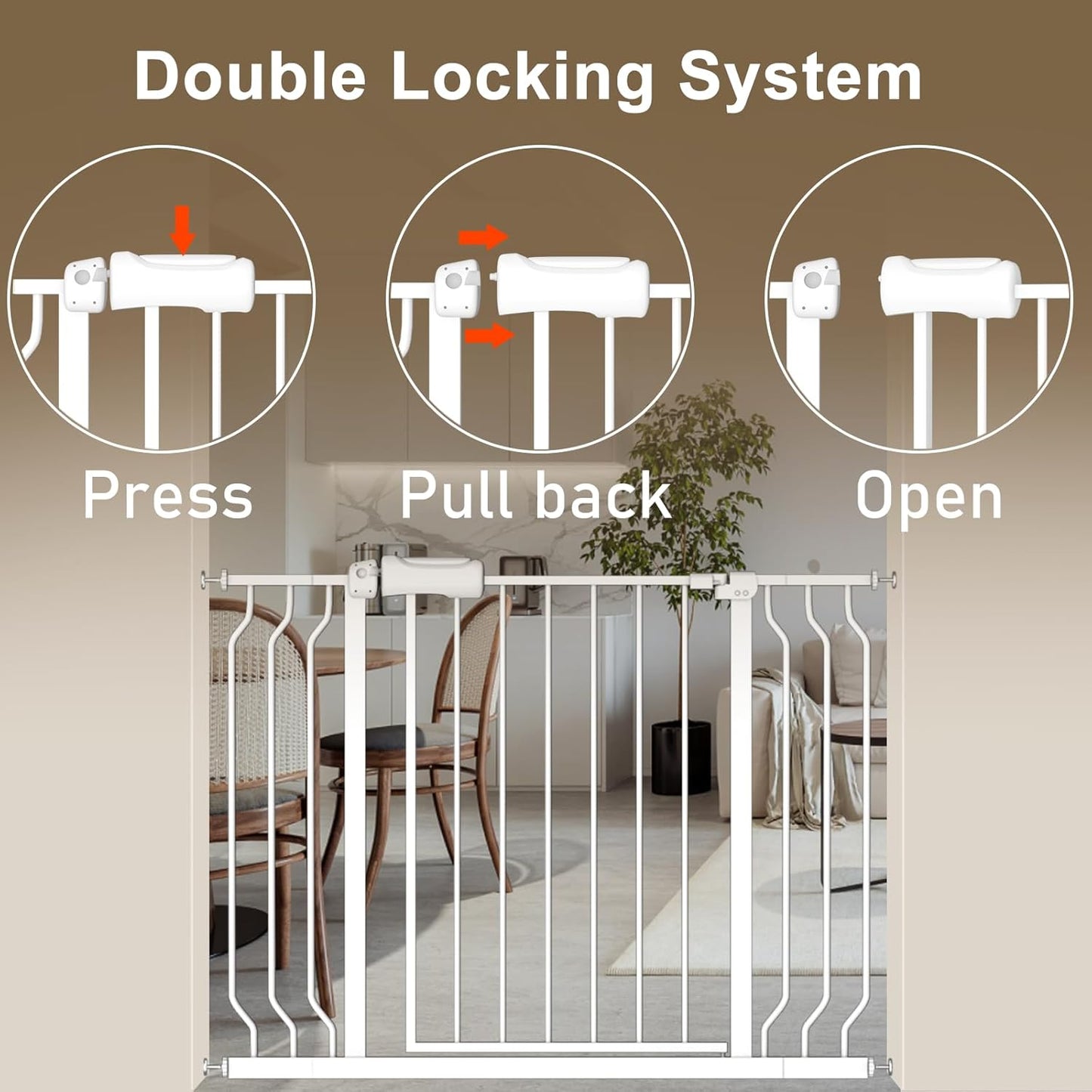 ALLAIBB Extra Wide Baby Gate Pressure Mount with Auto-Close, White Metal Safety Gate for Stairs & Doorways - Child Proof, Pet Barrier for Hallways, Kitchen, Living Room for 43.31-48.03 inch