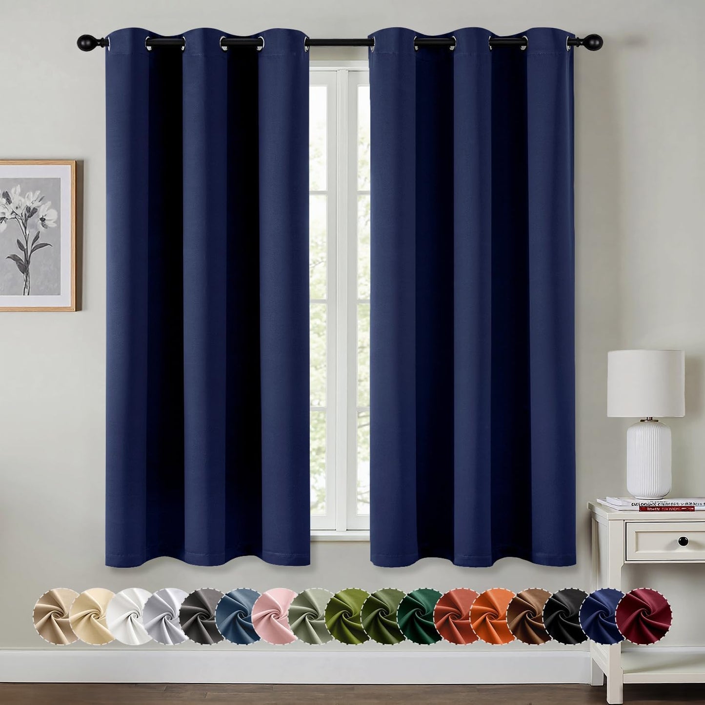 MIULEE Navy Blue Blackout Curtains for Bedroom Living Room 68 Inches Long 2 Panels, Thermal Insulated Room Darkening Drapes Solid Grommet Noise Reducing Light Blocking Window Treatments 40x68 Inch