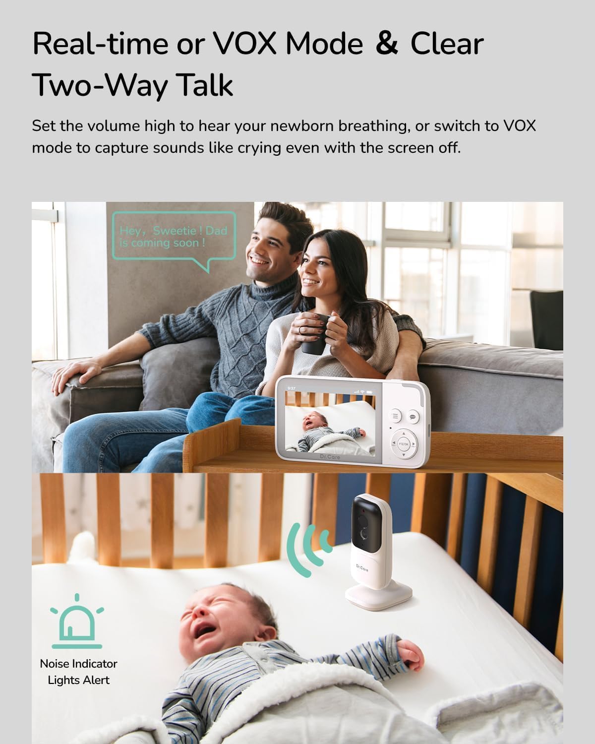 NeoView Video Baby Monitor with 2 Cameras-3.5” Screen, 2-Way Audio, Video Loop Recording, Night Vision, Real-Time/VOX Monitoring, Temperature Sensor, Lullabies, No Wi-Fi(Supports Up to 128GB)