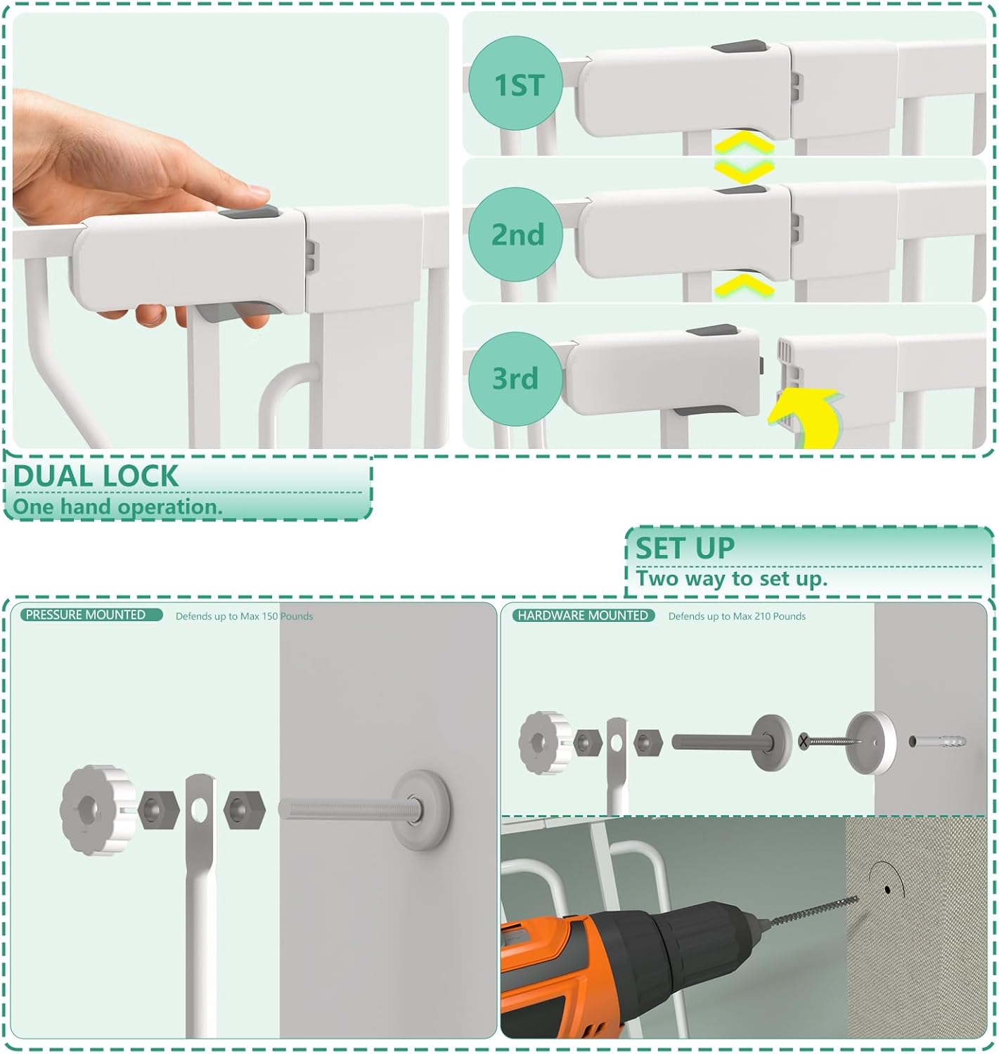 51" Extra Tall Cat Gate 28.5"-48.7" Wide, Auto Close, Pressure Mounted, for Cats & Small Dogs, Hallway, Stairs, Kitchen