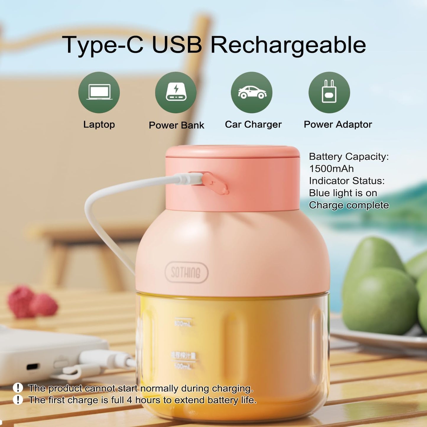 Portable Blender, Personal Blender for Shakes and Smoothies, 27oz Cup with 10 Blades, Shoulder Strap and Lid with Straw, Type-C USB Rechargeable, Dishwasher Safe Parts, BPA Free, Pink
