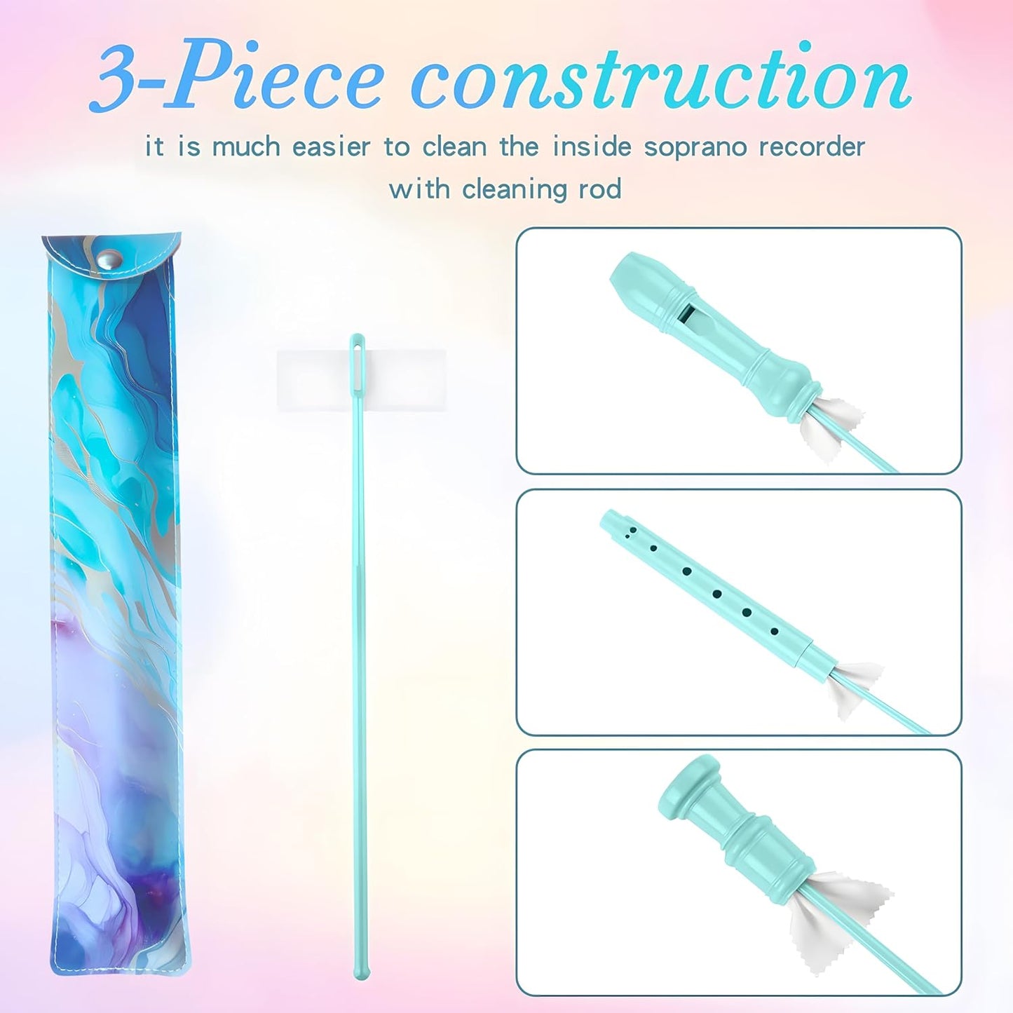 Soprano Recorder for Kids Beginners, German Fingering, C Key, 3 Piece with Cleaning Rod, Bag, Fingering Chart (Lake Green)…