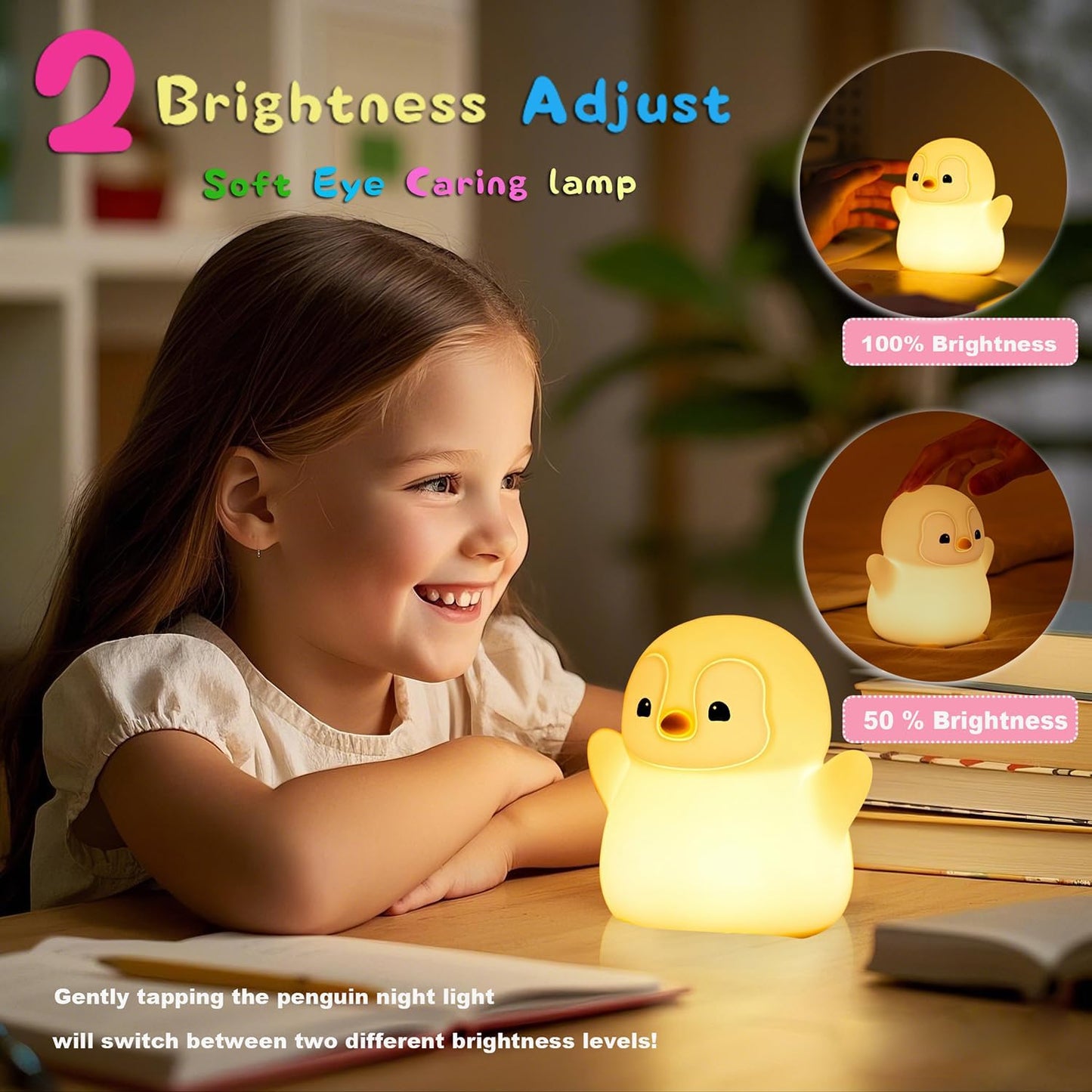 DREAMING MY DREAM Cute Penguin Night Light,LED Squishy Novelty Penguin Lamp,2 Levels Dimmable Bedroom Nightlight for Kids,Touch Penguins Light,Dorm Decor lamp,Baby Boys Girls Gifts