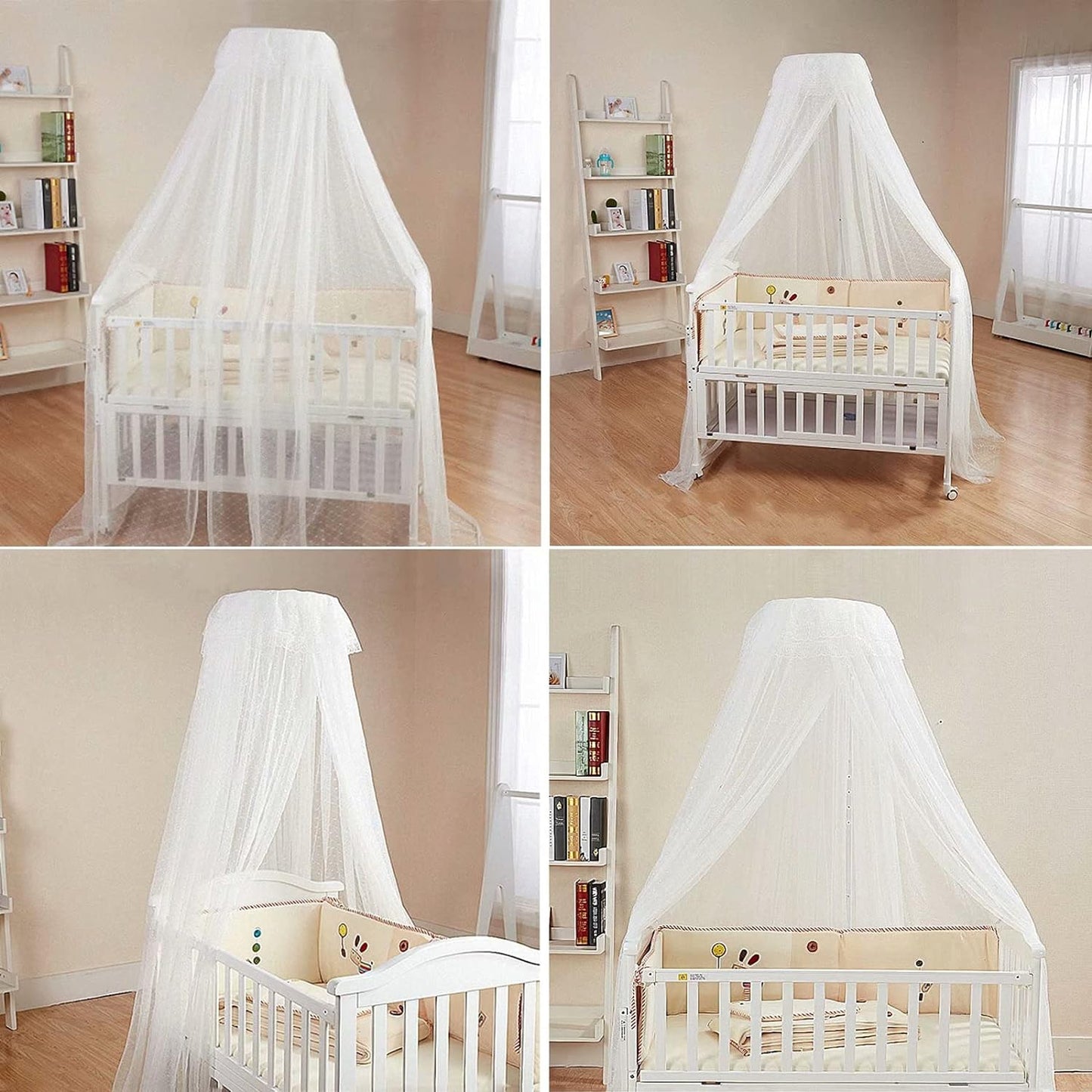 Baby Bed Canopy with Adjustable Clip-on Stand Baby Crib Cot Net Tent Hanging Dome Curtain Netting See Through Mesh Bed Cover Net Stand Rod