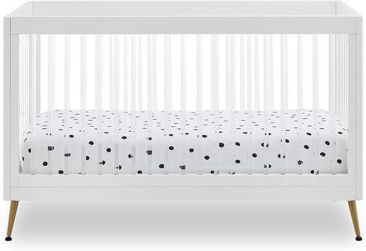 Delta Children Sloane 4-in-1 Acrylic Convertible Crib - Includes Conversion Rails, Bianca White w/Melted Bronze