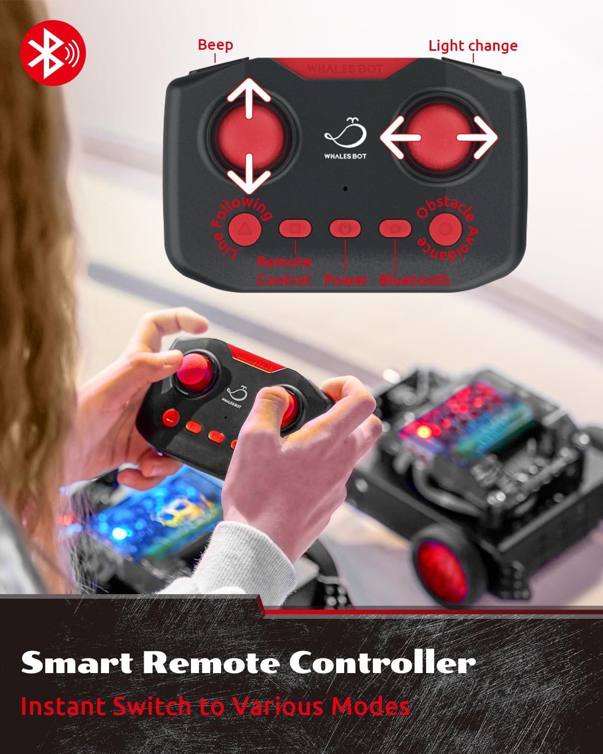 WhalesBot Rocky Smart Robot Car Coding & Remote Control Kit for Kids 8-16, Modular/Scratch/Python/C Programming, Educational Engineering Science Toy Set with Multiple Sensors and Smart Controller