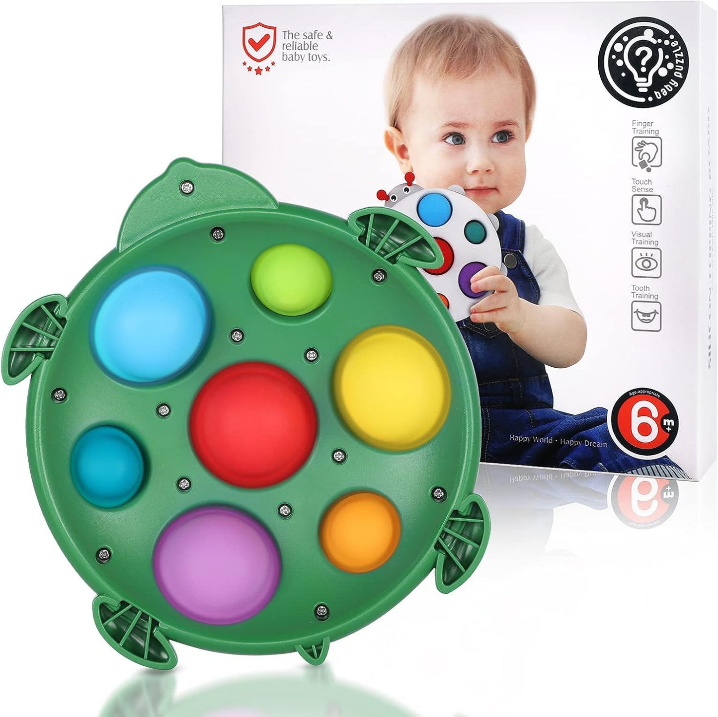 Fidget Popper Sensory Baby Toys for 6+ Months, Montessori Busy Toy for 1 2 3 Year Old Toddlers Push and Popping Bubbles Bath Toys, Travel Toys for Kids Ages 1-3 Stress Relief (Tortoise)