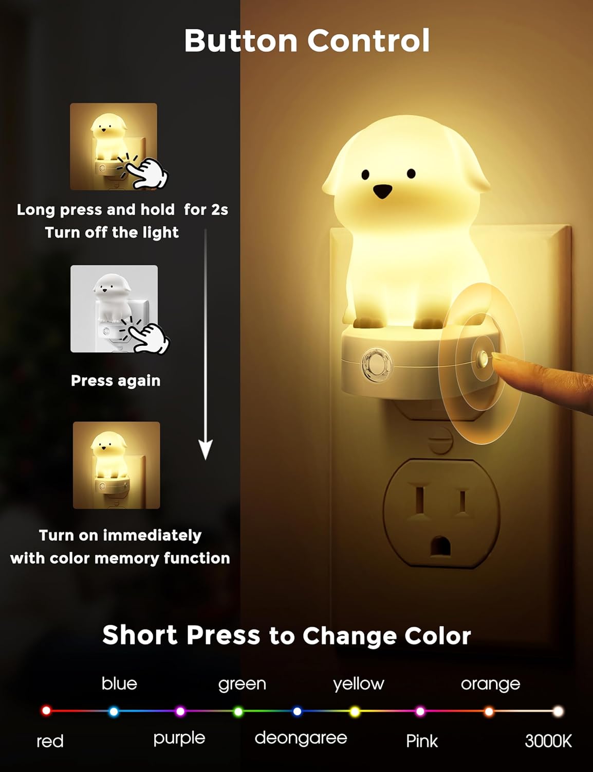 L LOHAS LED Plug in Night Light for Kids, 3D Cute Puppy Night Lights with Dusk to Dawn Sensor, RGB+Soft White 3000K Dog Night Light, Christmas Birthday Gift Nightlight for Kids, Room Decor