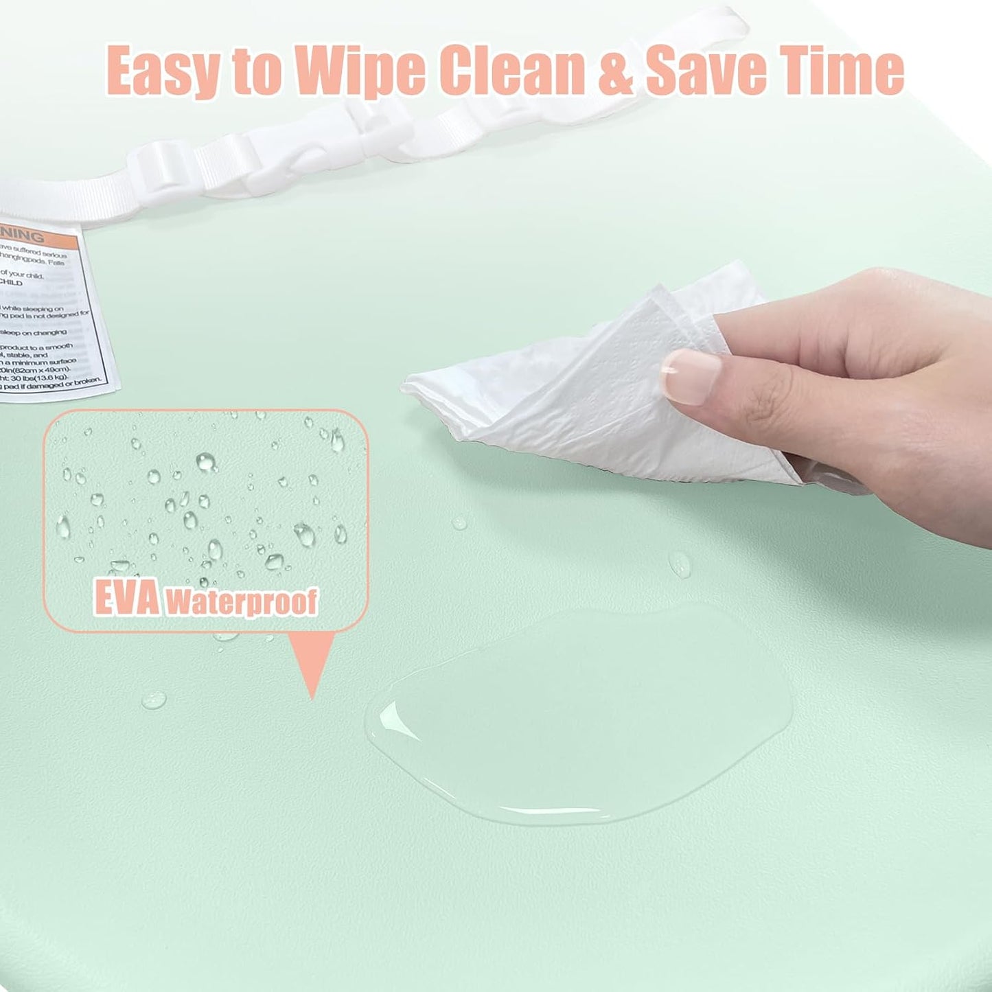 Baby Changing Pad, EVA Waterproof Non-Slip Changing Table Pad with Adjustable Strap for Dresser Changing Table Nursery, Portable Diaper Changing Pad, Green
