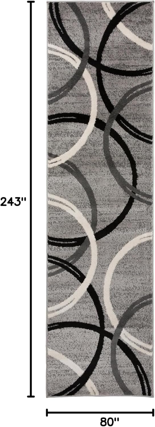 Rugshop Modern Wavy Circles Design Runner Rug 2'7" x 8' Gray