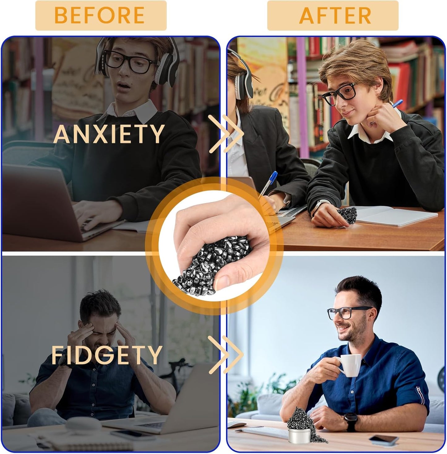 Magnetic Balls Over 600 PCS Mini Magnetic Putty, with 2 Big Smooth Magnetic Beads, Fidget Toys for Adult, Weak Ferrite Putty Desk Toys for Office (Black)