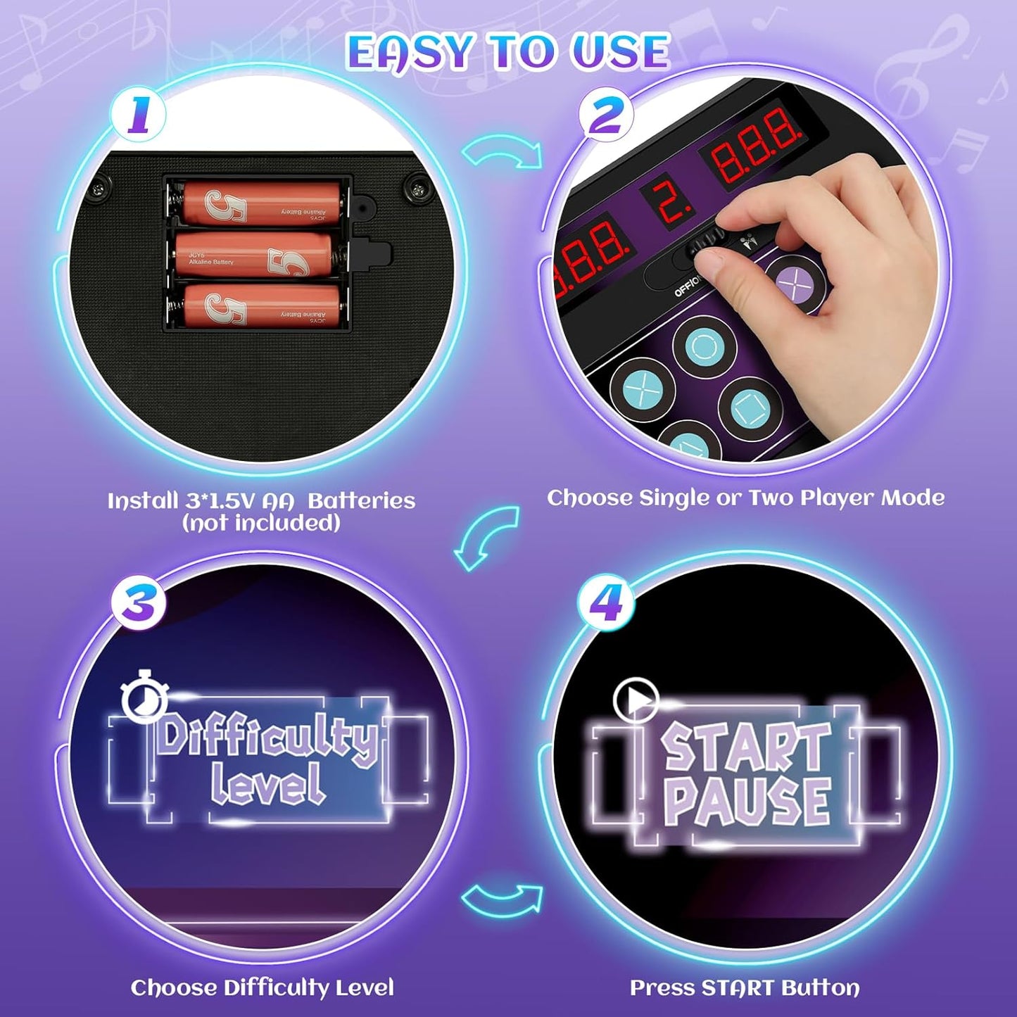 Toys Double Dance Mat for Kids, Boys & Girls Toys Ages 3 4 5 6 7 8+ Year Old Gifts Ideas for Electronic Dance Challenge Palymat, Single & Double Player Game Modes, Easter Gifts for Boys Girls