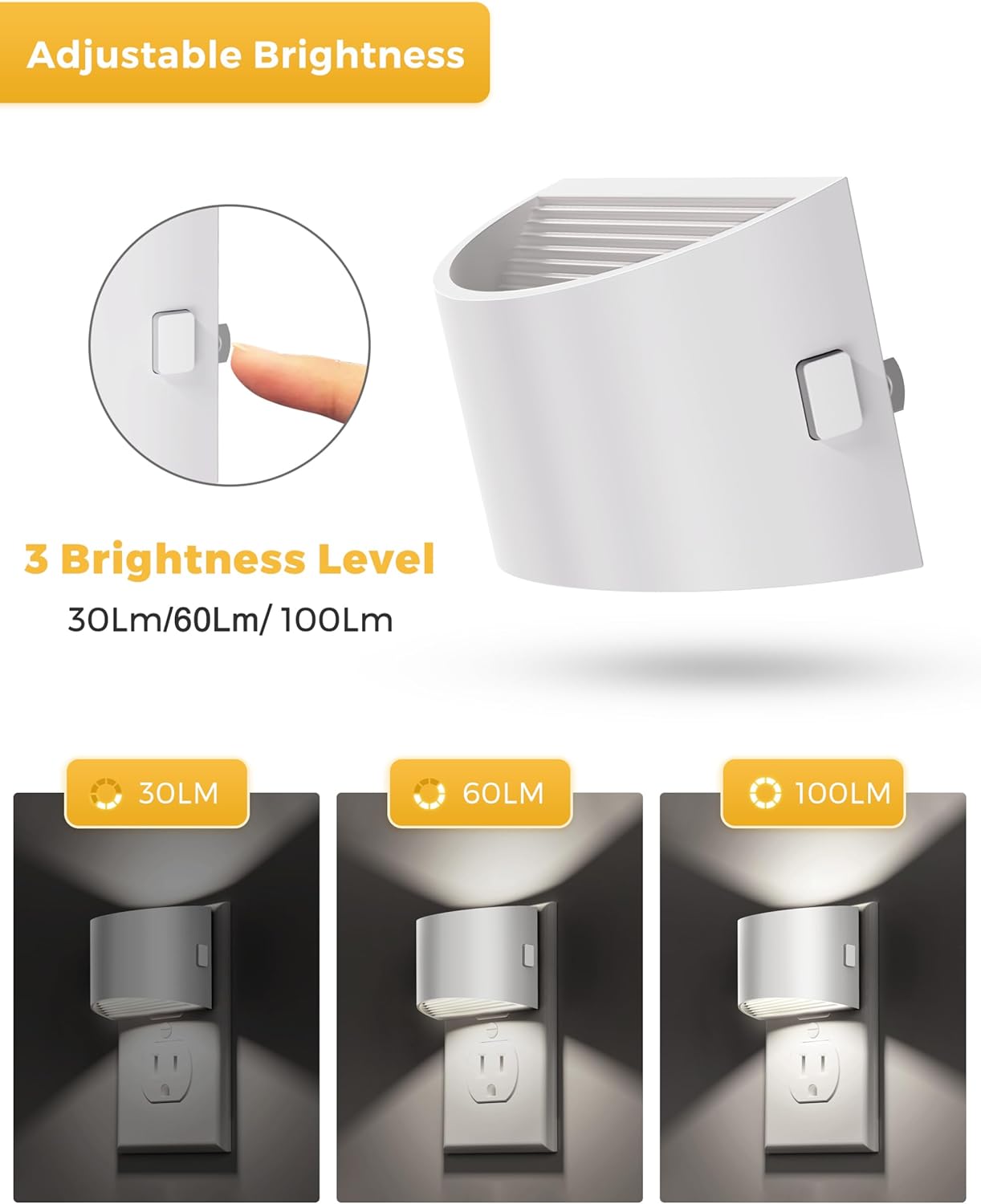 L LOHAS LED Night Lights Plug into Wall, Dimmable Night Light with 3 Level Brightness, 5000K Daylight White, 2 Pack, White Housing