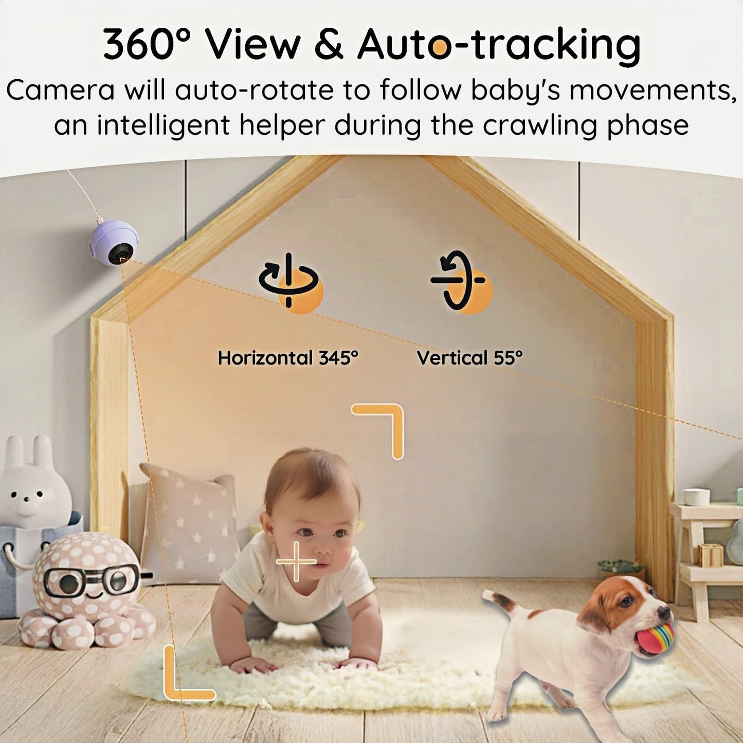 BOIFUN 2K Split-Screen 5 Inch Wi-Fi Baby Monitor with 2 360° Cameras, AI Motion & Sound & Humidity & Temp Detection, Auto Tracking Via Smartphone App and Monitor Control, Infrared Night Vision