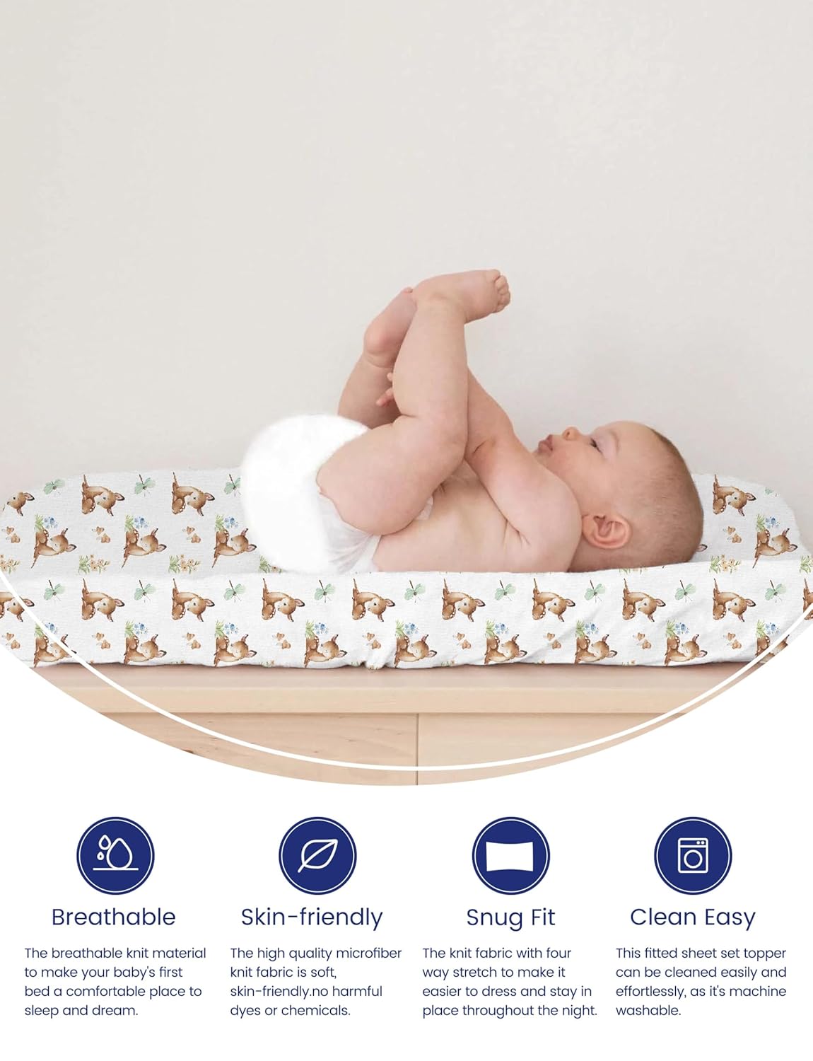 TotAha Premium Stretchy Changing Pad Cover, Buttery Soft Diaper Changing Pad Covers for Girls Boys, Super Stretchy Jersey Knit Changing Table Covers, Forest Bear & Cute Deer