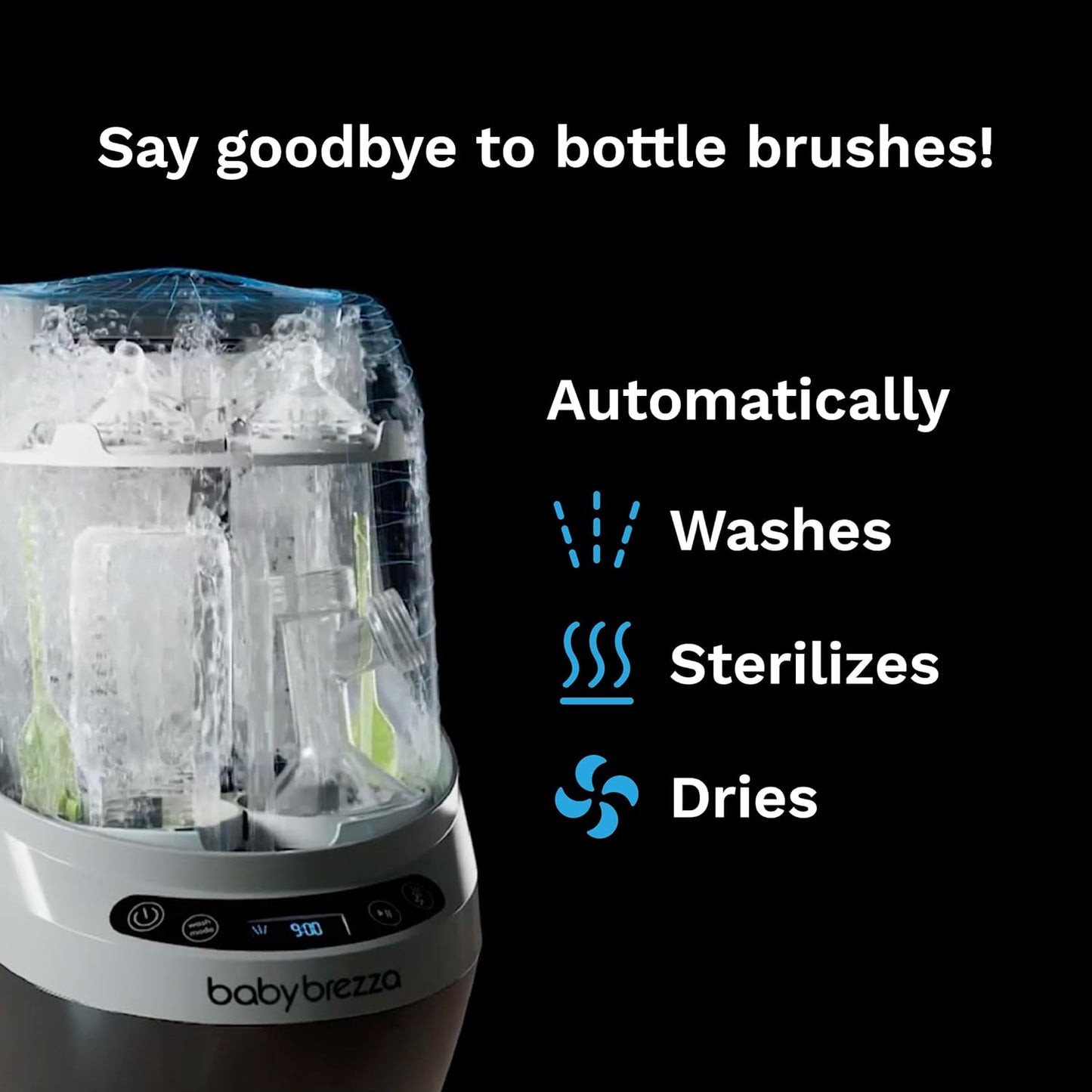 Baby Brezza Bottle Washer Pro - Baby Bottle Washer, Sterilizer + Dryer - All in One Machine Cleans Bottles, Pump Parts, & Sippy Cups - Replaces Hand Washing, Bottle Brushes and Drying Racks