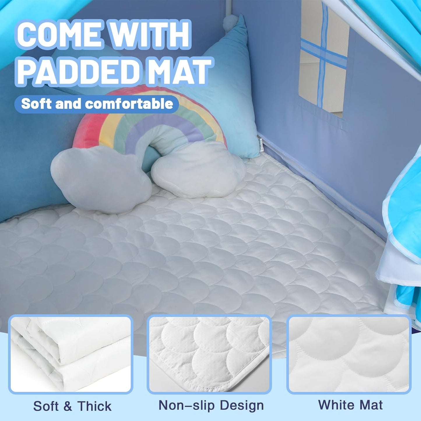 Wilwolfer Kid Tent with Mat, Star Lights - Kids Play Tents for Toddlers Kids Tents Indoor Playhouse - Princess Tent for Girls Toy House Gift (Blue with Cloth)