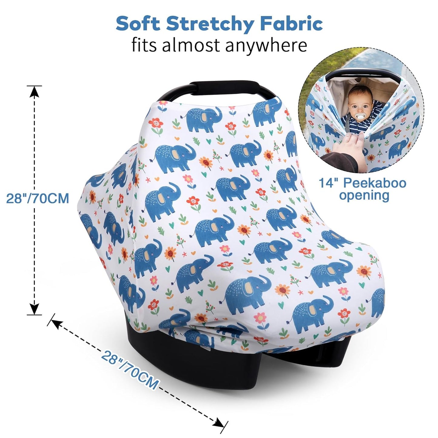 Rquite All-in-1 Car Seat Cover Baby, Carseat Covers for Girl Boy, Stretchy Soft Infant Car Seat Cover, Multi-use Baby Carrier Cover, Car Seat Canopy, Stroller Sun Shade, Nursing Breastfeeding Cover