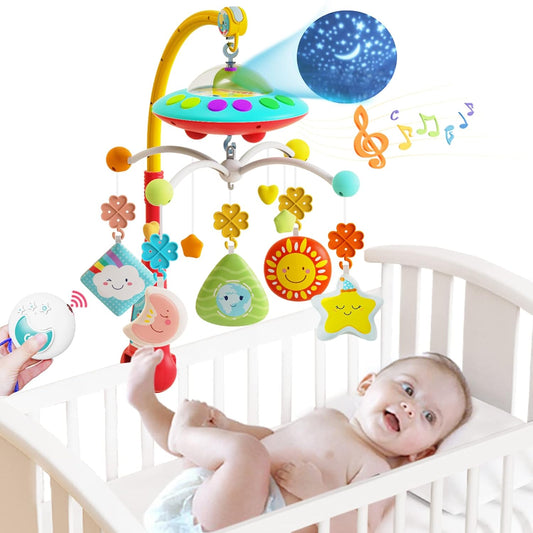 Eners Baby Crib Mobile with Music and Lights, Mobile for Crib with Remote Control, Rotation, Moon and Star Projection, Baby Crib Toys for Boys Girls (Red)