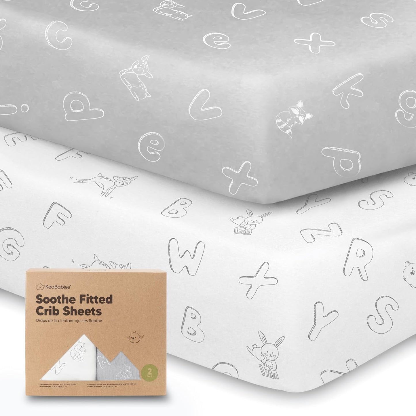KeaBabies 2-Pack Organic Crib Sheets for Boys, Girls - 52x28 Fitted Crib Mattress Sheet Neutral, Breathable Jersey Cotton Cover for Baby Bed, Toddler Mattress, Soft & Cute Prints (ABC Land Cloud)