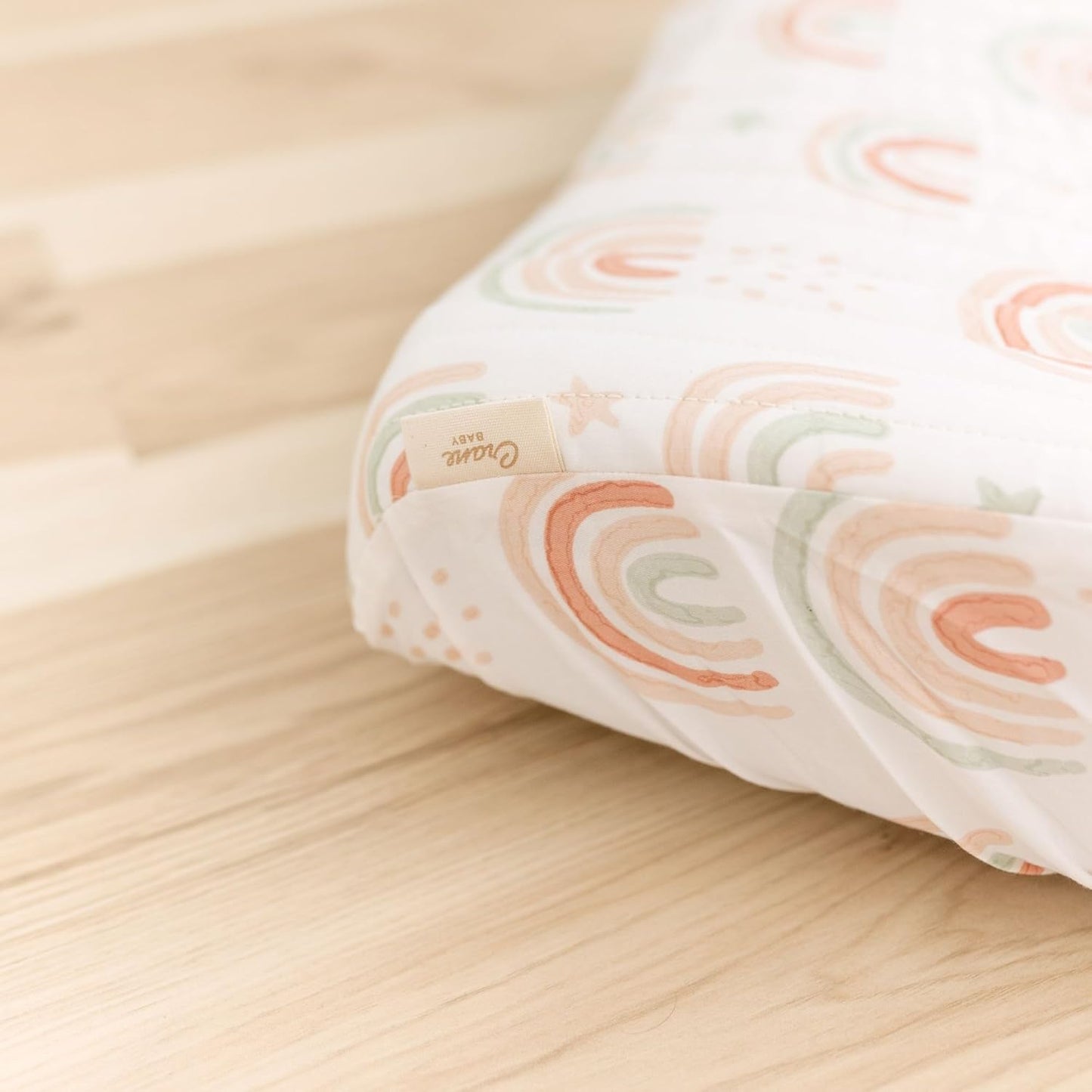 Crane Baby Quilted Changing Pad Cover, 100% Cotton Sateen, 16 X 32, Secure Elastic Fit, Machine Washable, Pink Rainbow Nursery Decor for Girls