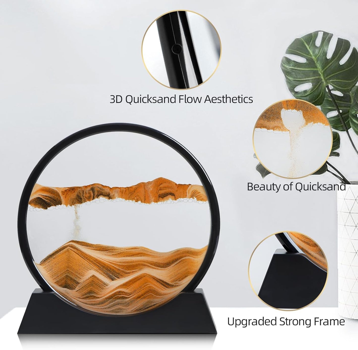 KPNUWN Moving Sand Art Liquid Motion, 3D Deep Sea Sandscape Color Quicksand Decor, Round Glass Moving Sand Art Picture Relaxing Desktop Home Office Work Decor (12 inch-Orange)