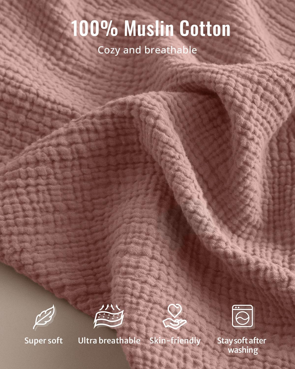 Blissful Diary Muslin Baby Changing Pad with Waterproof Lining Foam, Diaper Changing Table Pad with Cover for Dressers (Dusty Pink, Rectangular)