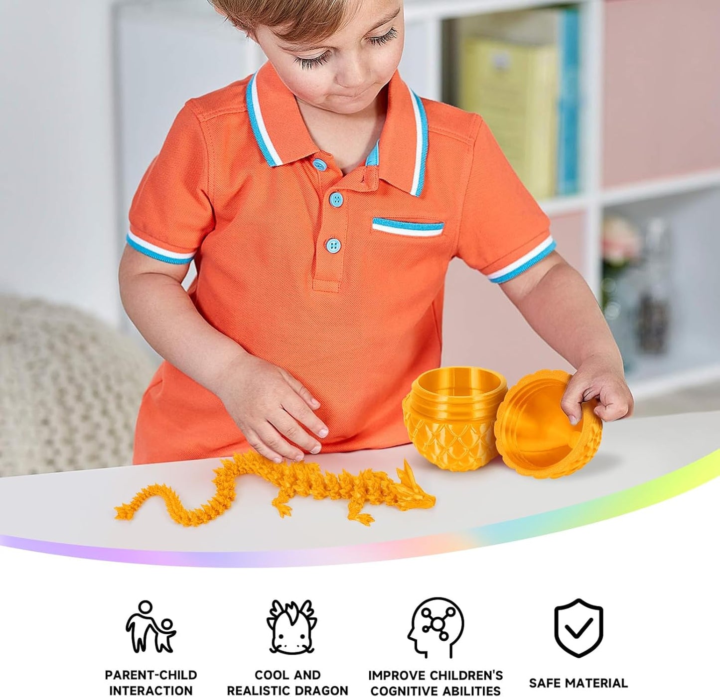 3D Printed Dragon Egg,Dragon Eggs with Dragon Inside,Crystal Dragon Fidget Toys,Full Articulated Dragon Dragon in Egg,Adults Fidget Toys for Autism ADHD (Gold)