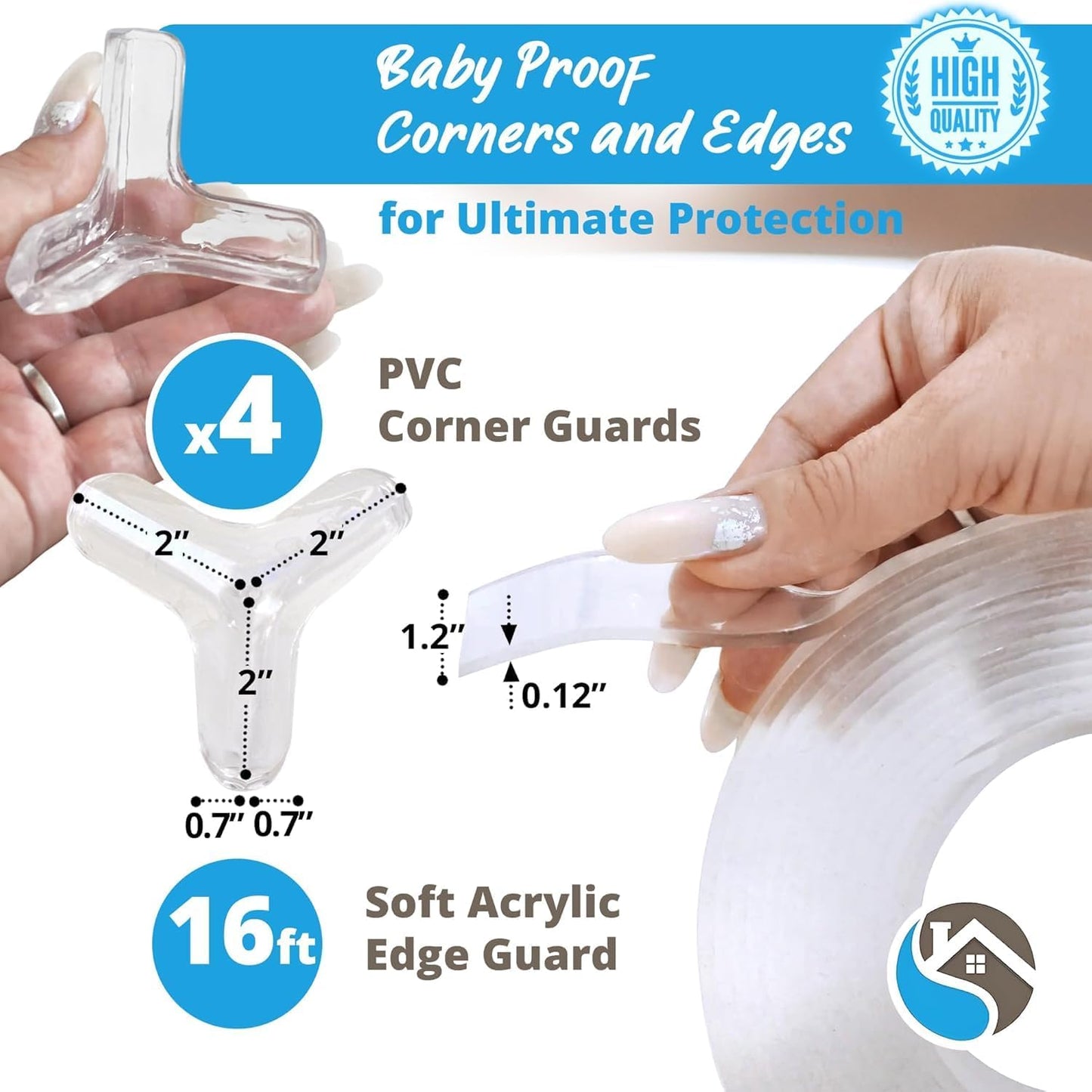 Furniture Corner & Edge Safety Bumpers, 16ft Edge Protector & 4 Clear Corner Protector Baby Proofing. Clear Corner Guards for Corner Table Protector for Kids. Cabinet Edge Protector & Corner Bumpers