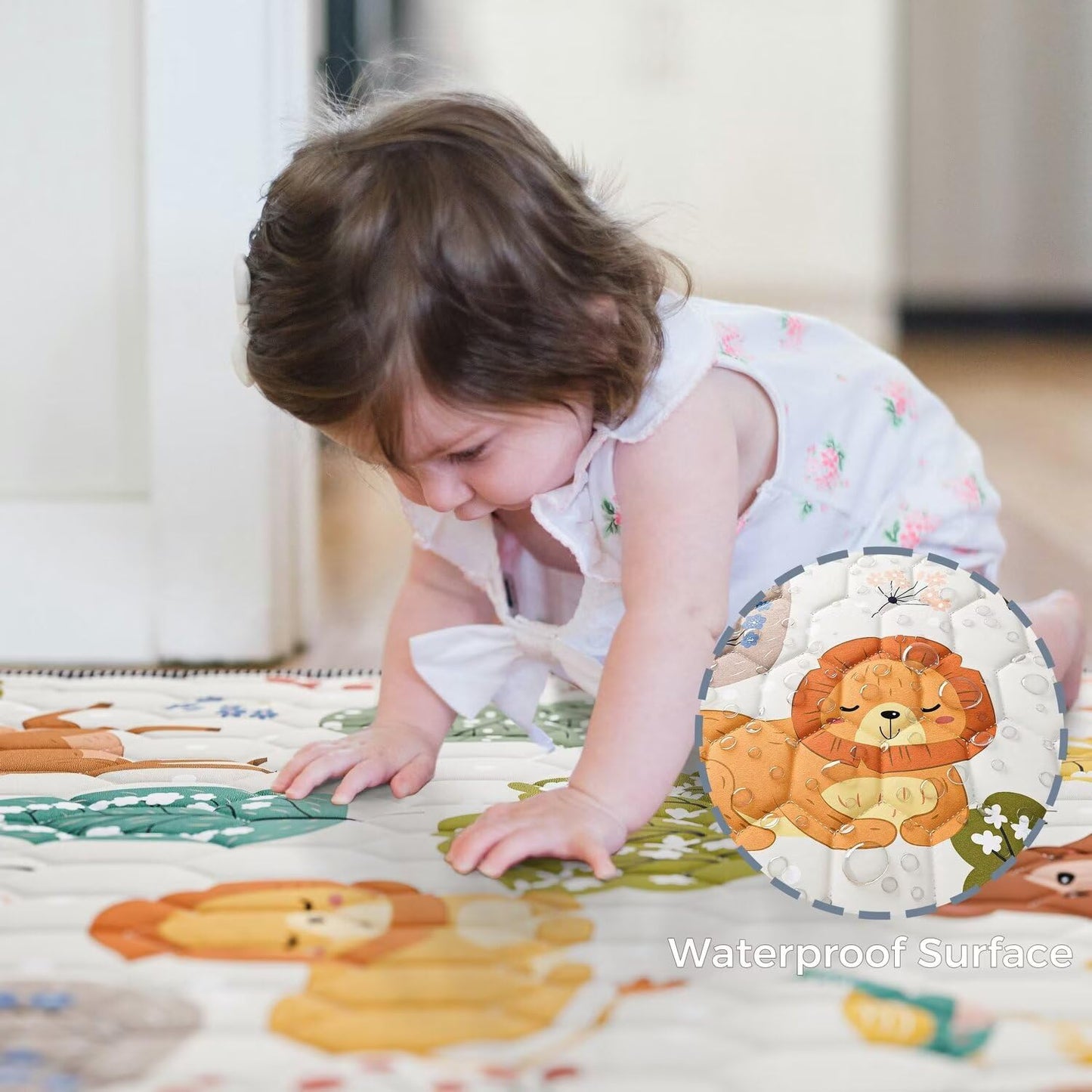 Baby Play Mat 50" X 50" Playpen Mat Waterproof Baby Floor Mat Non-Slip Cushioned Baby Crawling Mat, Activity Playmats for Babies, Toddlers, Infants, Play & Tummy Time (50x50, Fox)