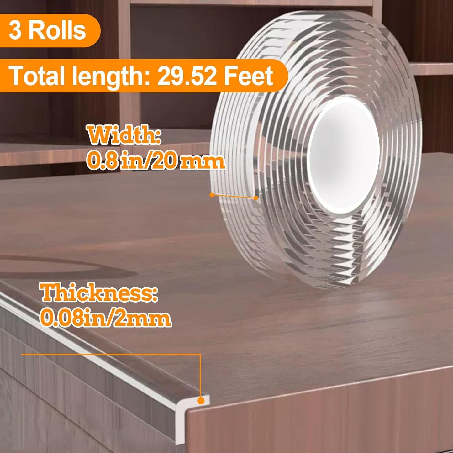 0.8 in x 9.84 FT,3 Pack Clear Soft Corner Protectors for Furniture Strip,Sharp Edge & Table Bumper,Window Edge,Wall Protector, Soft Corner Guards Safe for Proof,Table Corner Protectors in Family