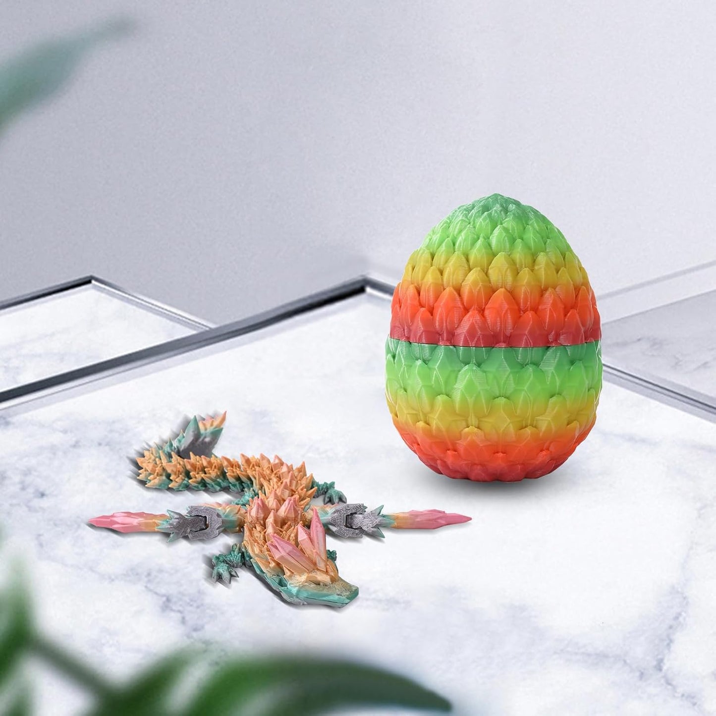 Easter Dragons 3D Printed Dragon Egg with Dragon Inside Crystal Dragon Fidget Toy for Adult Full Articulated Dragon for Home Office Decor