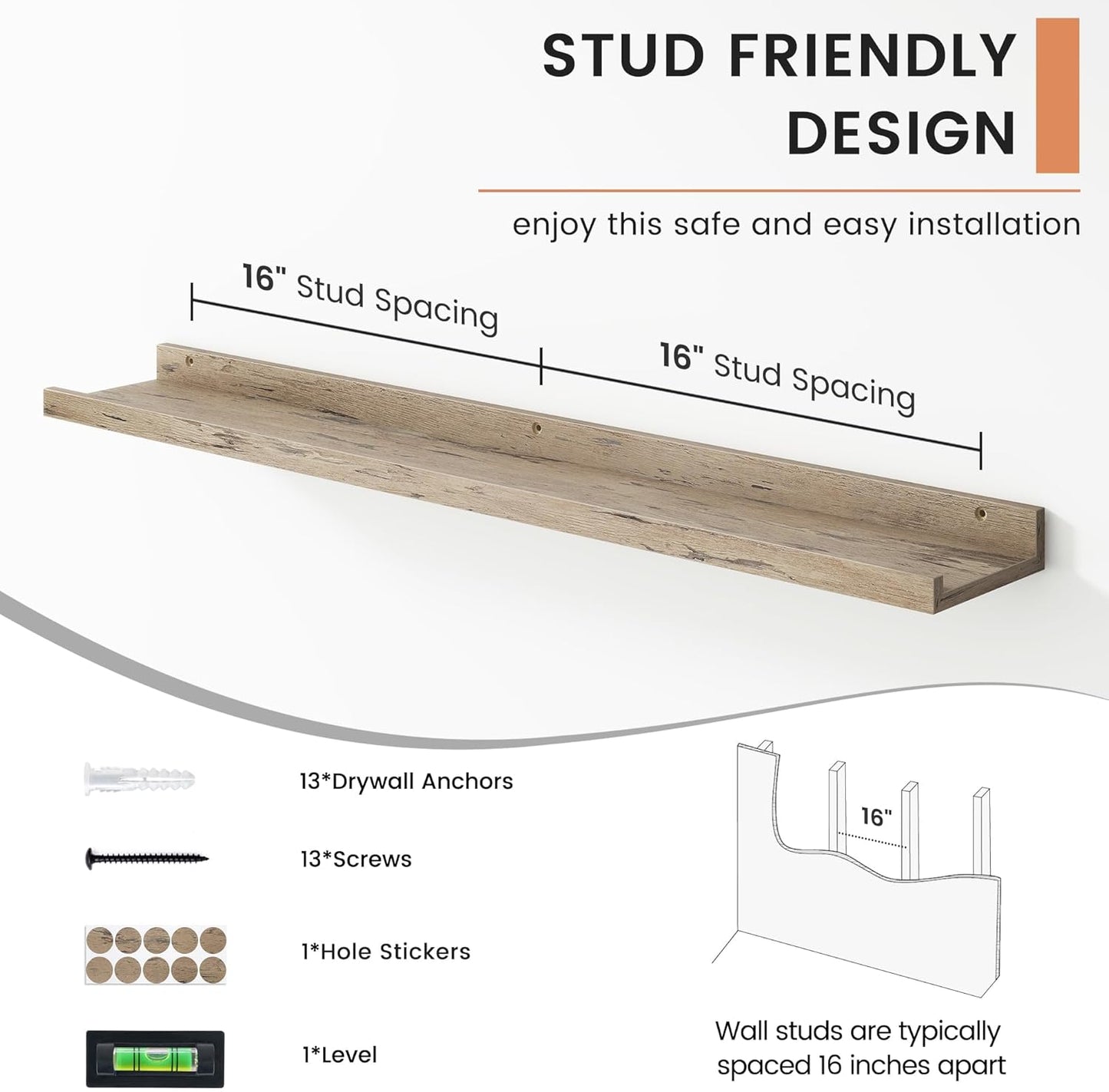 Floating Picture Ledge Shelves for Wall Set of 4, 36 Inch Wall Shelves with Lip Long Large Nursery Book Shelf for Toys Storage Kids Bookshelf Wall Mounted Living Room Bedroom Decor Frames