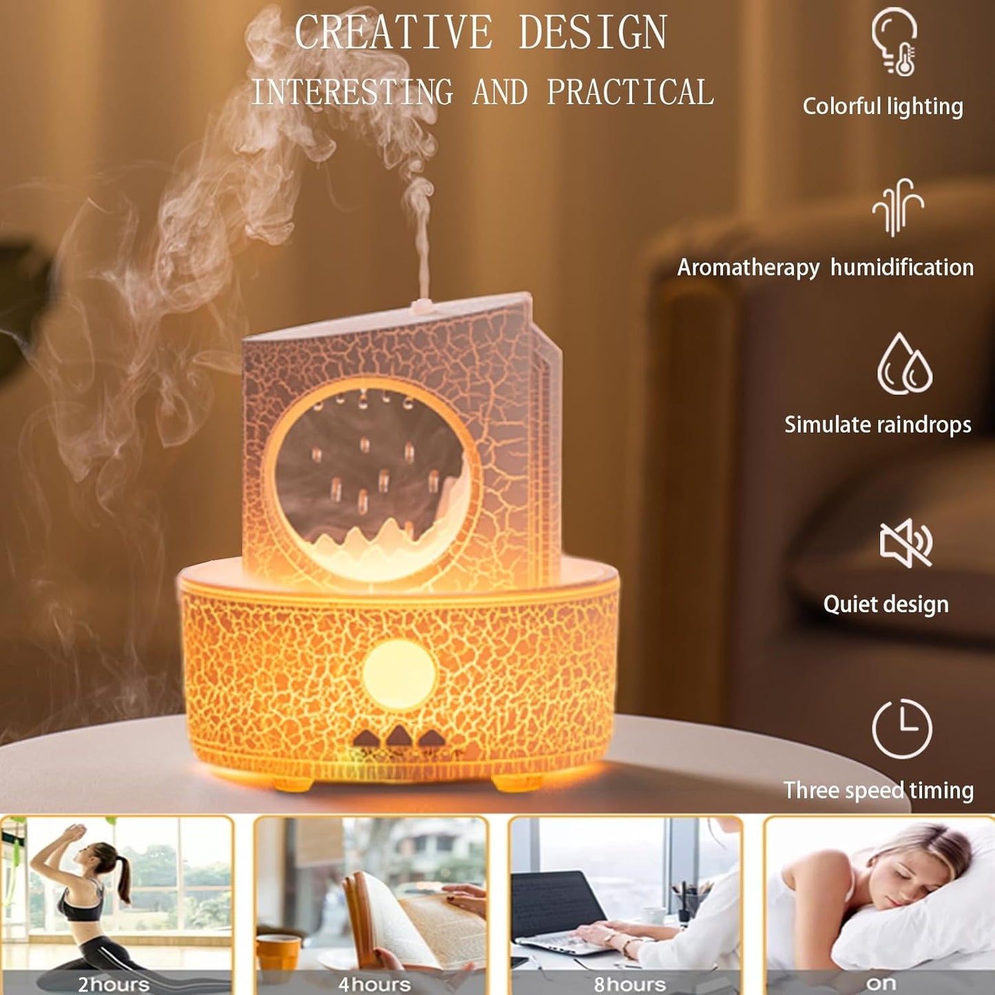 Raindrop Humidifiers for Bedroom,300ML Ultrasonic Small Humidifier, Aromatherapy Essential Oil Vaporizer, Essential Oil Diffuser with Atmosphere Light,Suitable for Bedroom, Hotel,Gym,Yoga Room