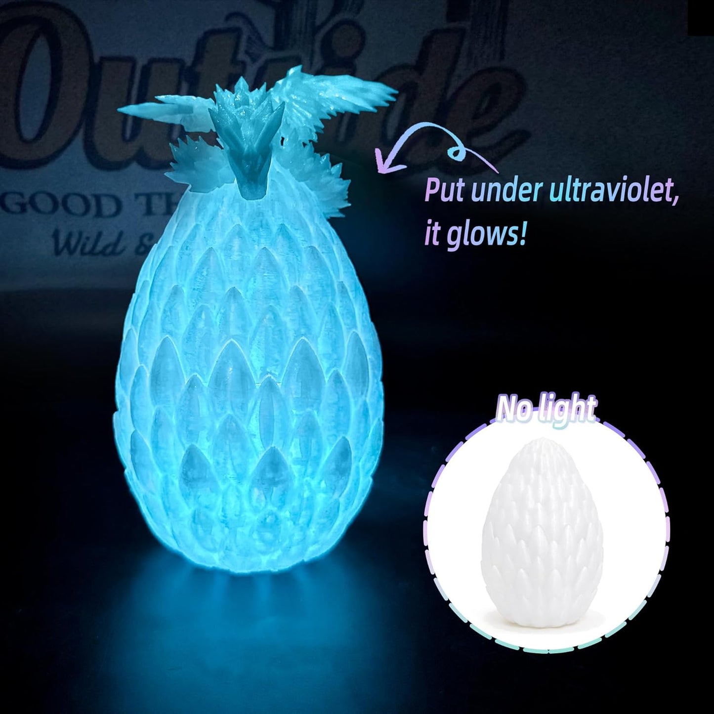 Upgraded 3D Printed Flying Dragon in Egg - Surprise Egg with Flexible Winged Dragon Inside, Mystery Beautiful Fidget Toy, Birthday Gift, Desk Figure Decor (Glow in The Dark)