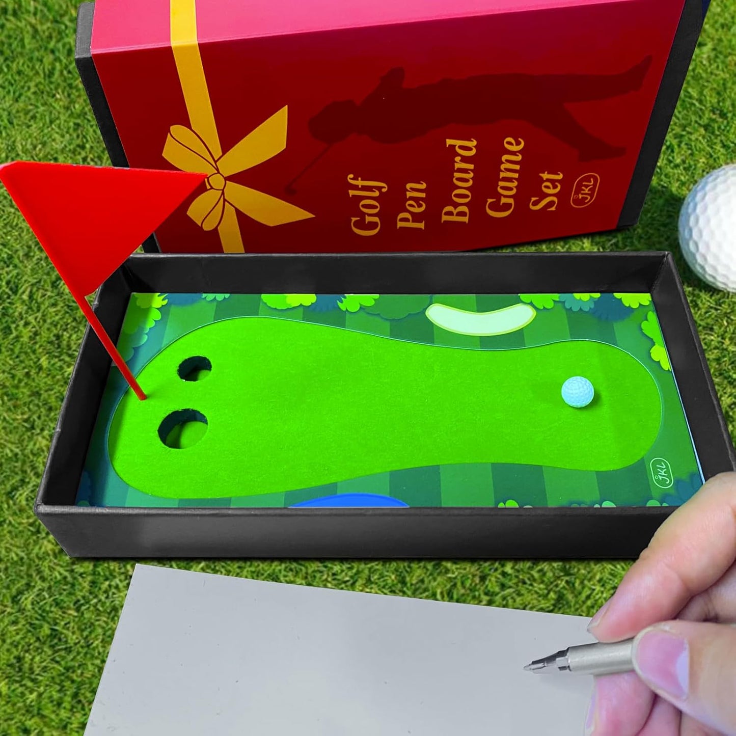Golf Pen Gifts Mini Desktop Set with Putting Green,3 Golf Clubs Pens with Balls and Flag,Unique Stocking Stuffers,Golf Gift Office Desk Toys for Men and Women