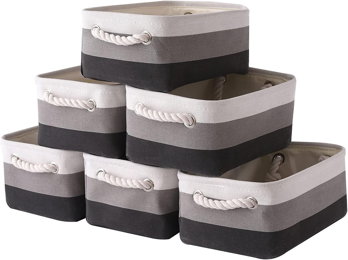 TcaFmac Small Fabric Storage Baskets for Organizing [6 Pack] Closet Storage Bin Foldable Storage Baskets for Shelf Canvas Storage Bins Decorative Basket with Handles(Gradient Gray,12" L×8" W×5" H)